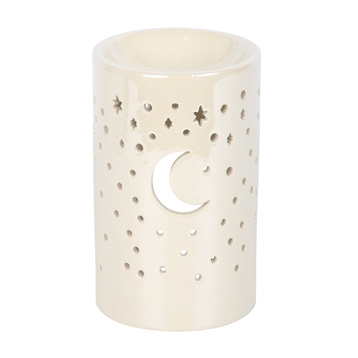 Iridescent White Moon Pillar Oil Burner and Wax Warmer - Image 2