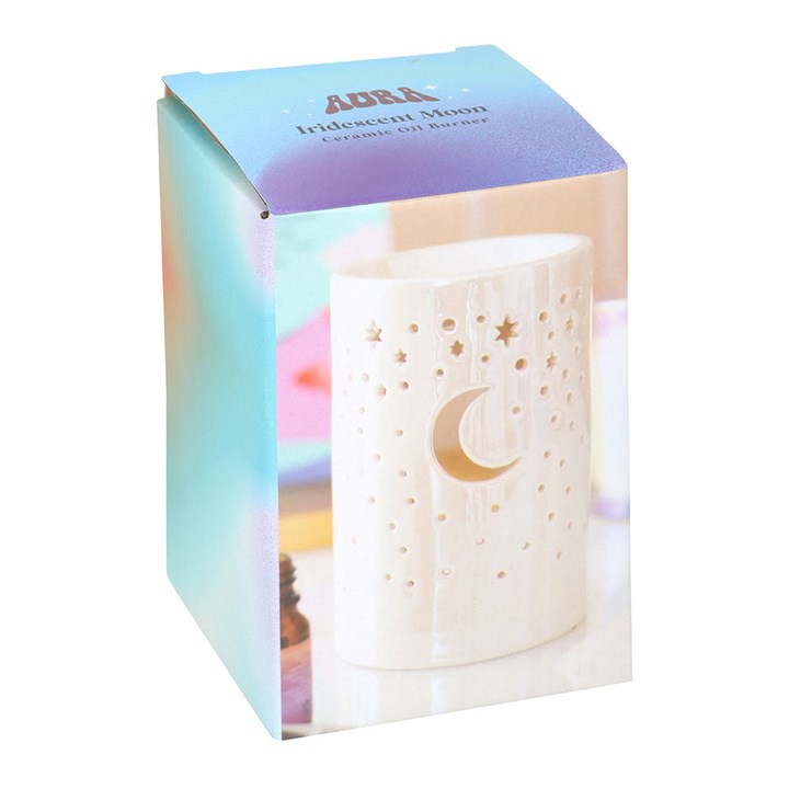 Iridescent White Moon Pillar Oil Burner and Wax Warmer - Image 5