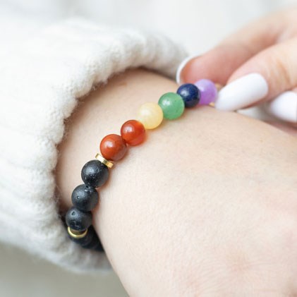Seven Chakra Mixed Gemstone Essential Oil Bracelet - Image 4