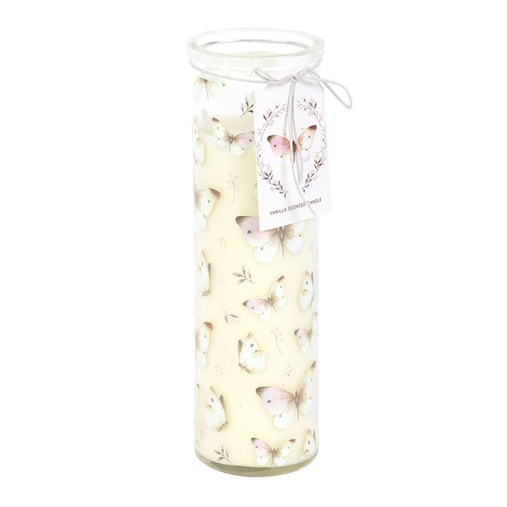 White Butterfly Print Vanilla Tube Candle - Image 2