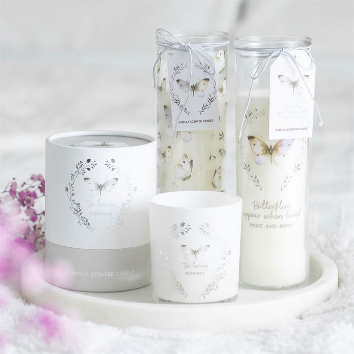 White Butterfly Print Vanilla Tube Candle - Image 5