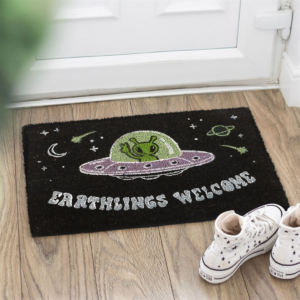 Black Earthlings Welcome Alien UFO Doormat