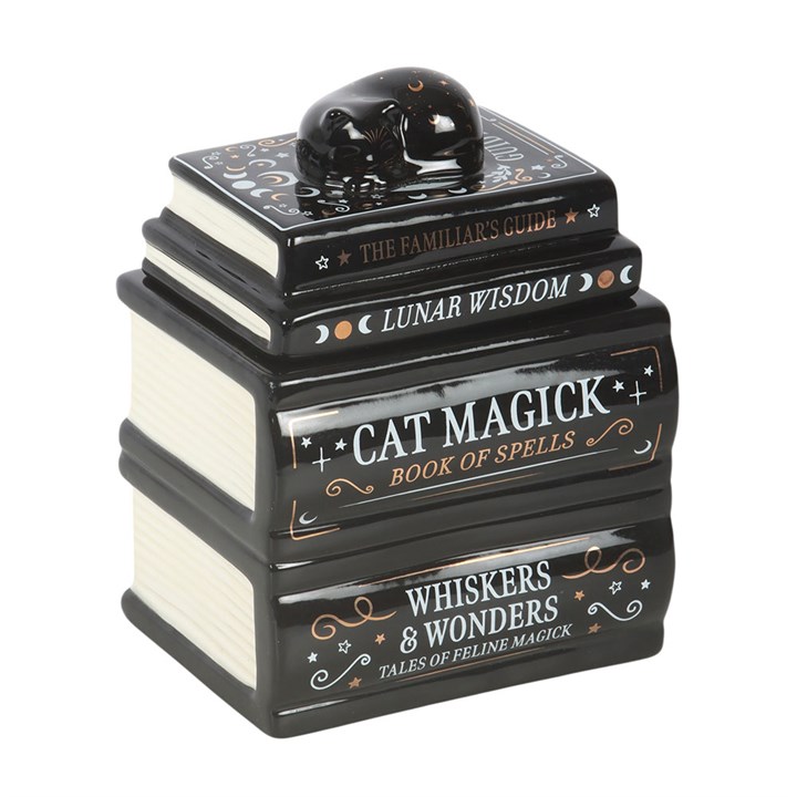 Black Cat Book Stack Oil Burner with Cat - Image 2