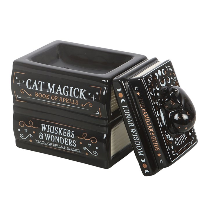 Black Cat Book Stack Oil Burner with Cat - Image 3