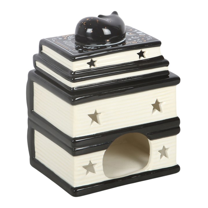 Black Cat Book Stack Oil Burner with Cat - Image 4