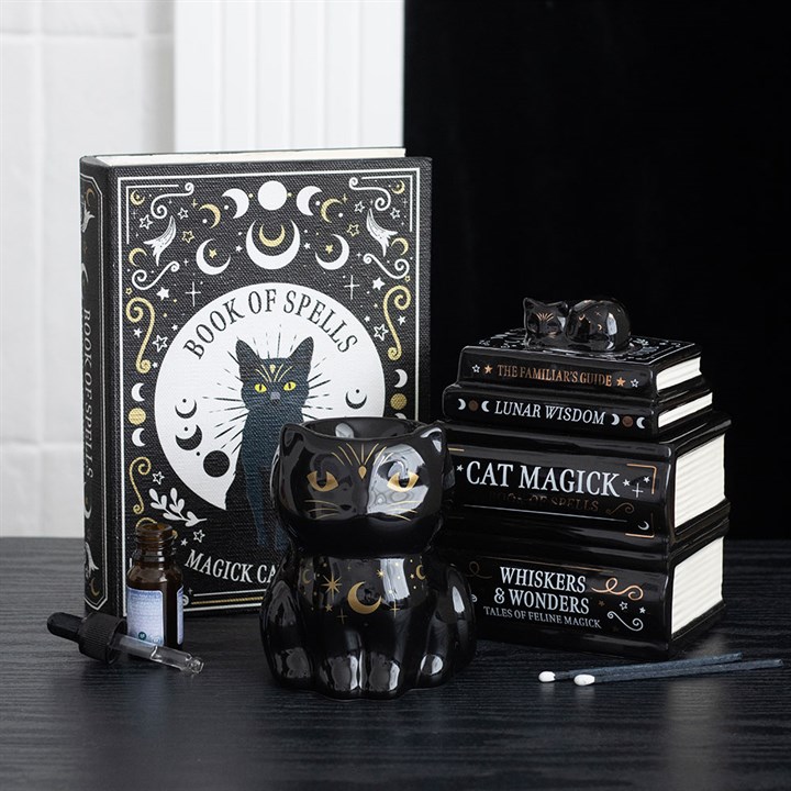 Black Cat Book Stack Oil Burner with Cat - Image 5