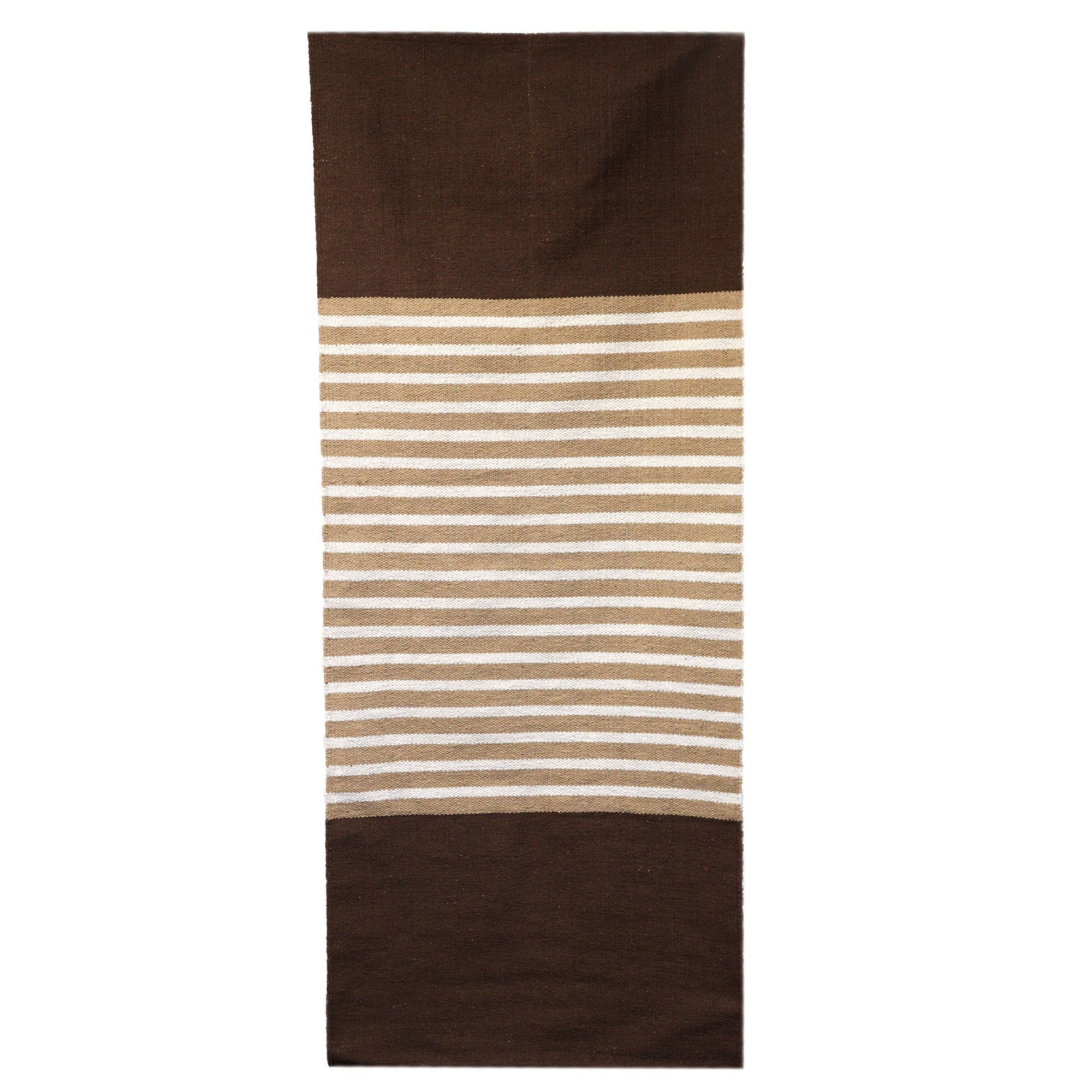 Indian Cotton Rug - 70x170cm - Dark Brown / Beige - Image 4