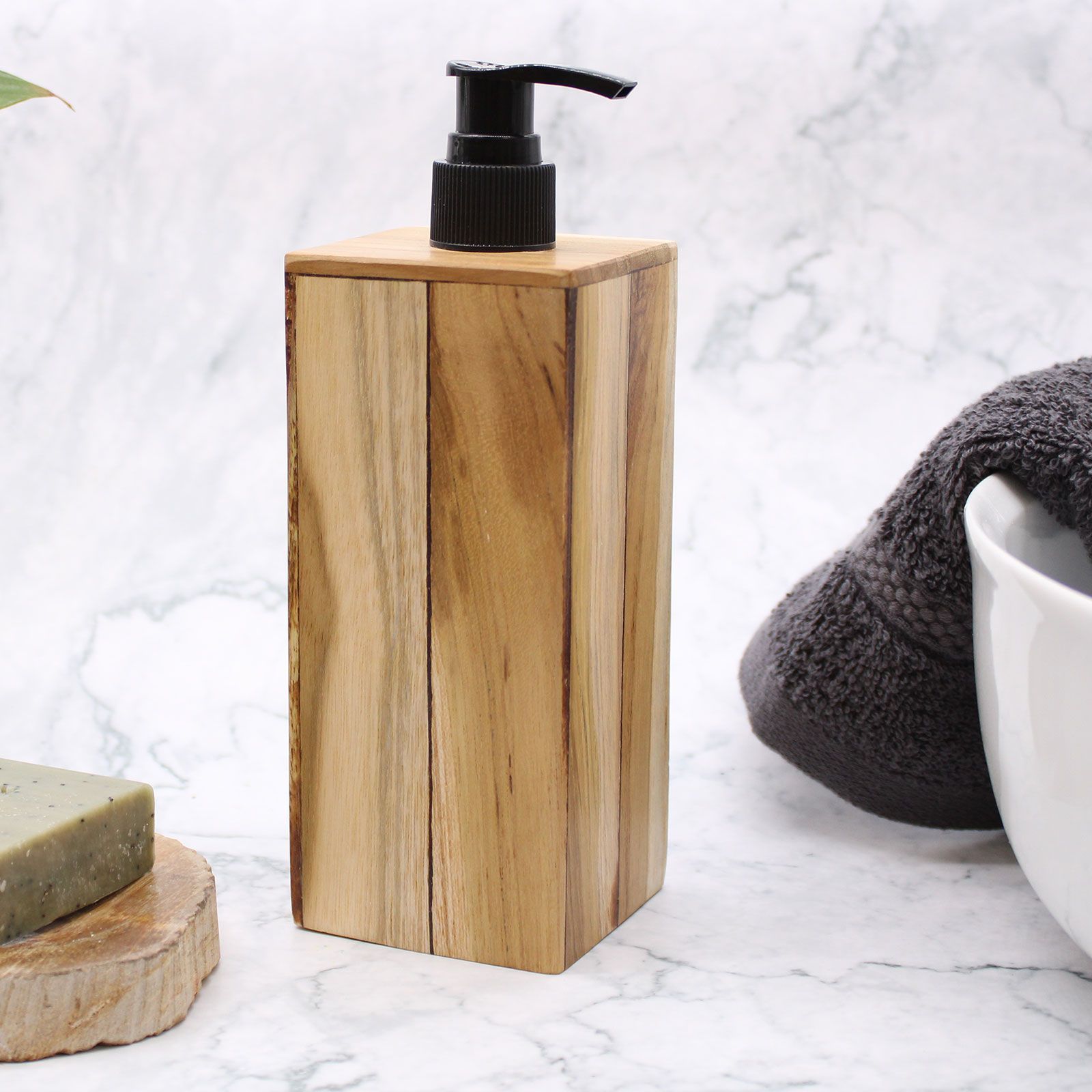 Natural Teakwood Soap Dispenser - Square - Image 2