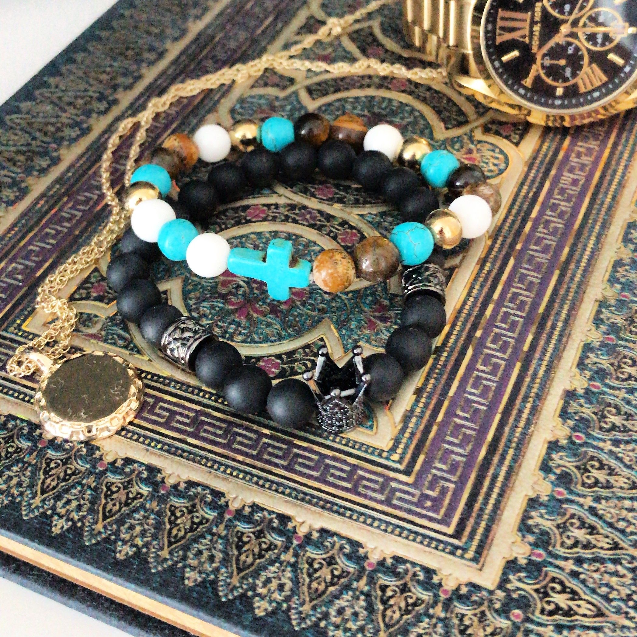 Bronze Skull / Blood Stone - Gemstone Bracelet - Image 2