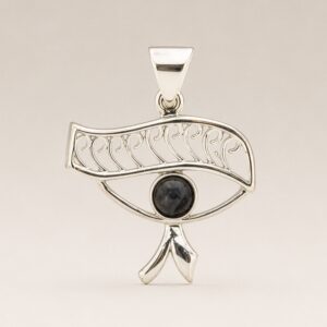 Indian Devotional Pendant - Silver Plated (45cm Cord)- Cleopatra Eye - Iolite