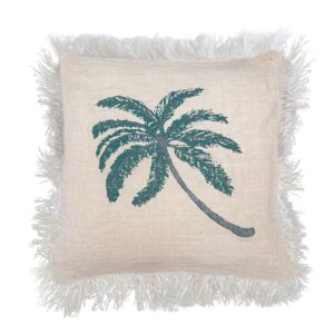 Linen Cushion Cover 45x45cm Palm Tree with Fringe