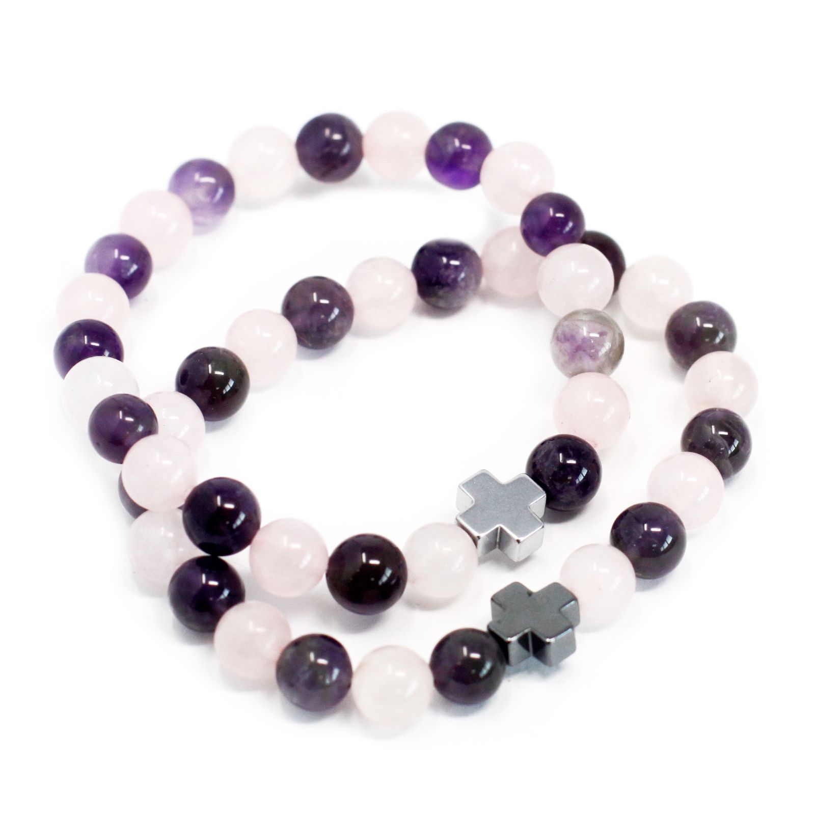 Set of 2 Gemstones Friendship Bracelets - Love - Amethyst & Rose Quartz - Image 12