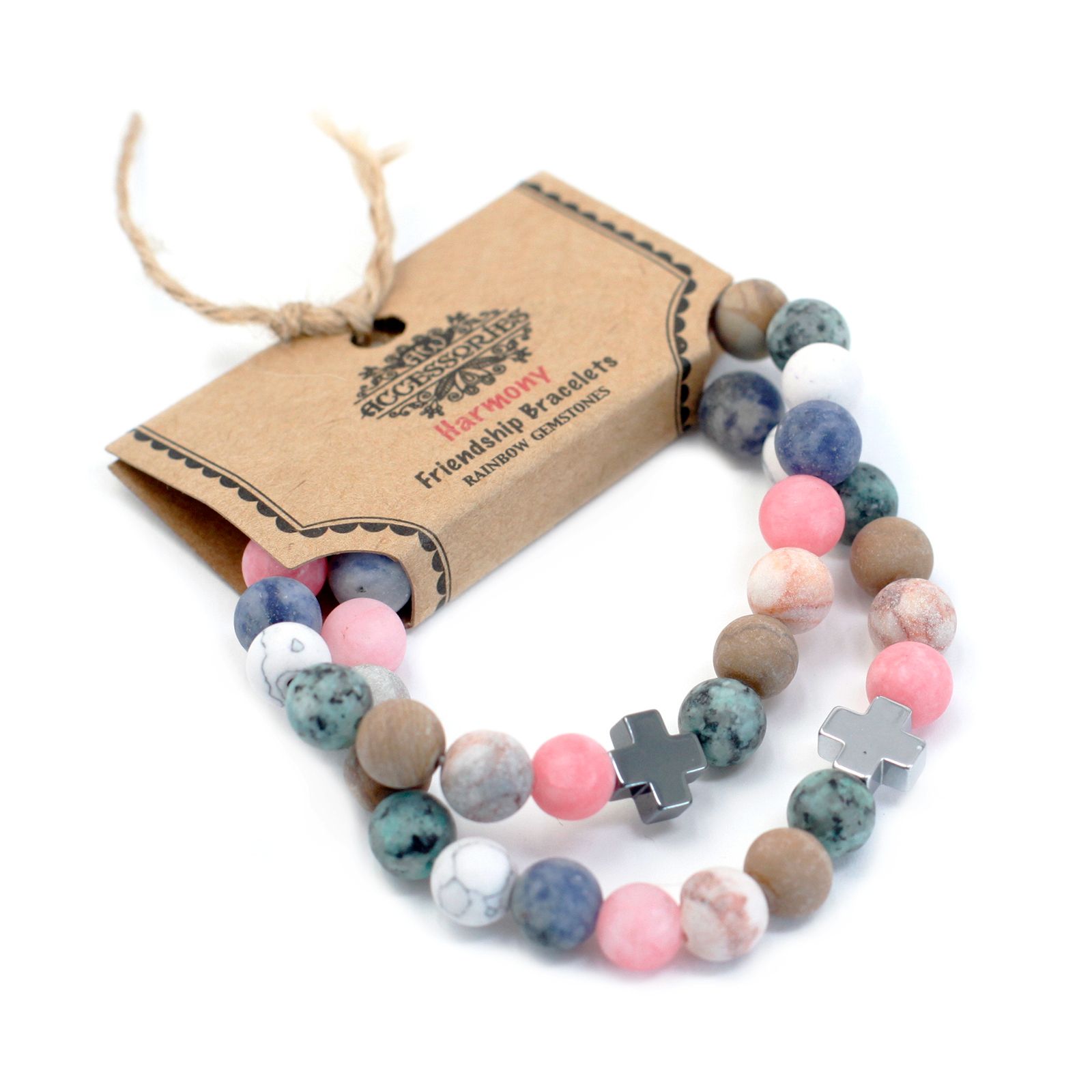 Set of 2 Gemstones Friendship Bracelets - Harmony - Rainbow Gemstones - Image 2