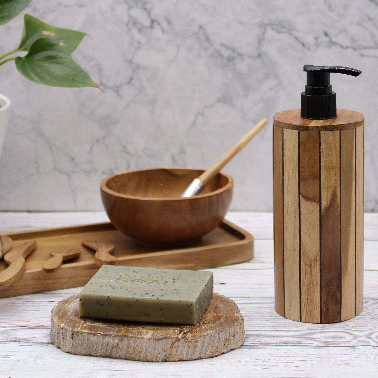 Natural Teakwood Soap Dispenser - Round - Image 2