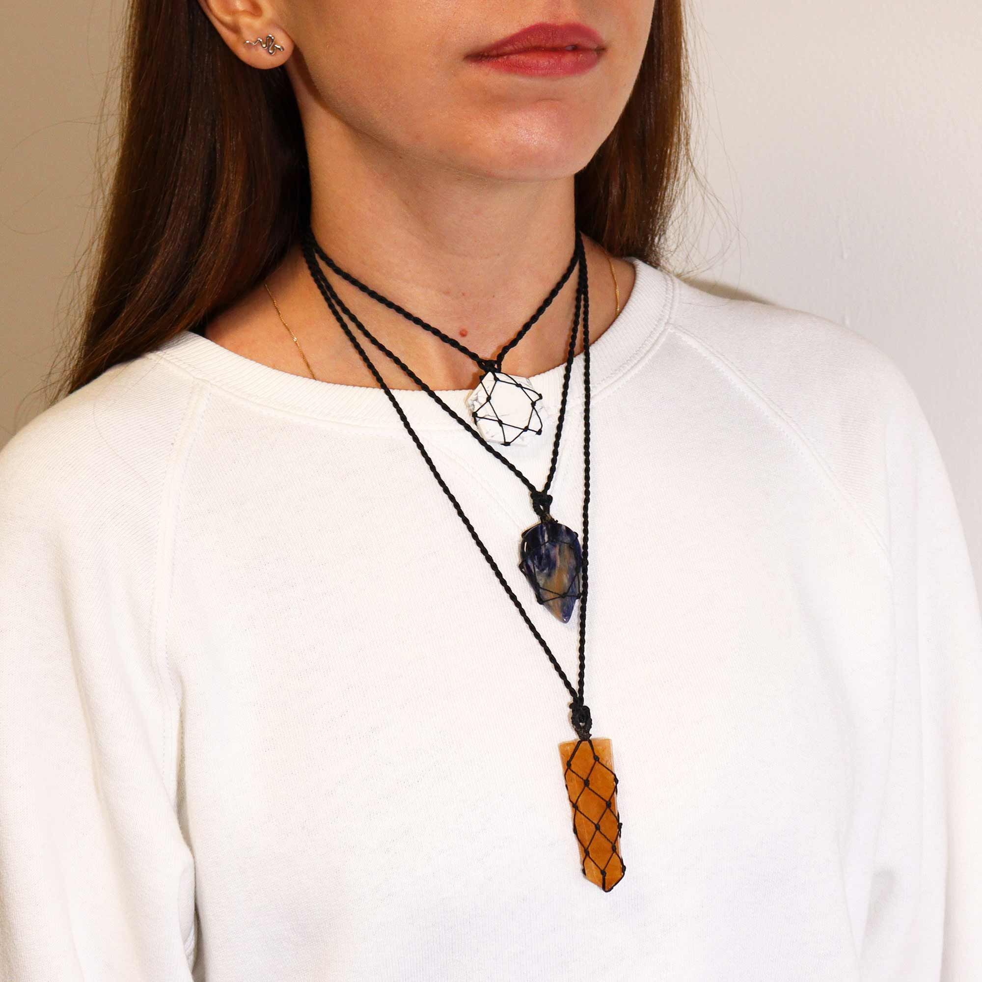 Laced Gemstone Hexagon Pendant - White Howlite - Image 4