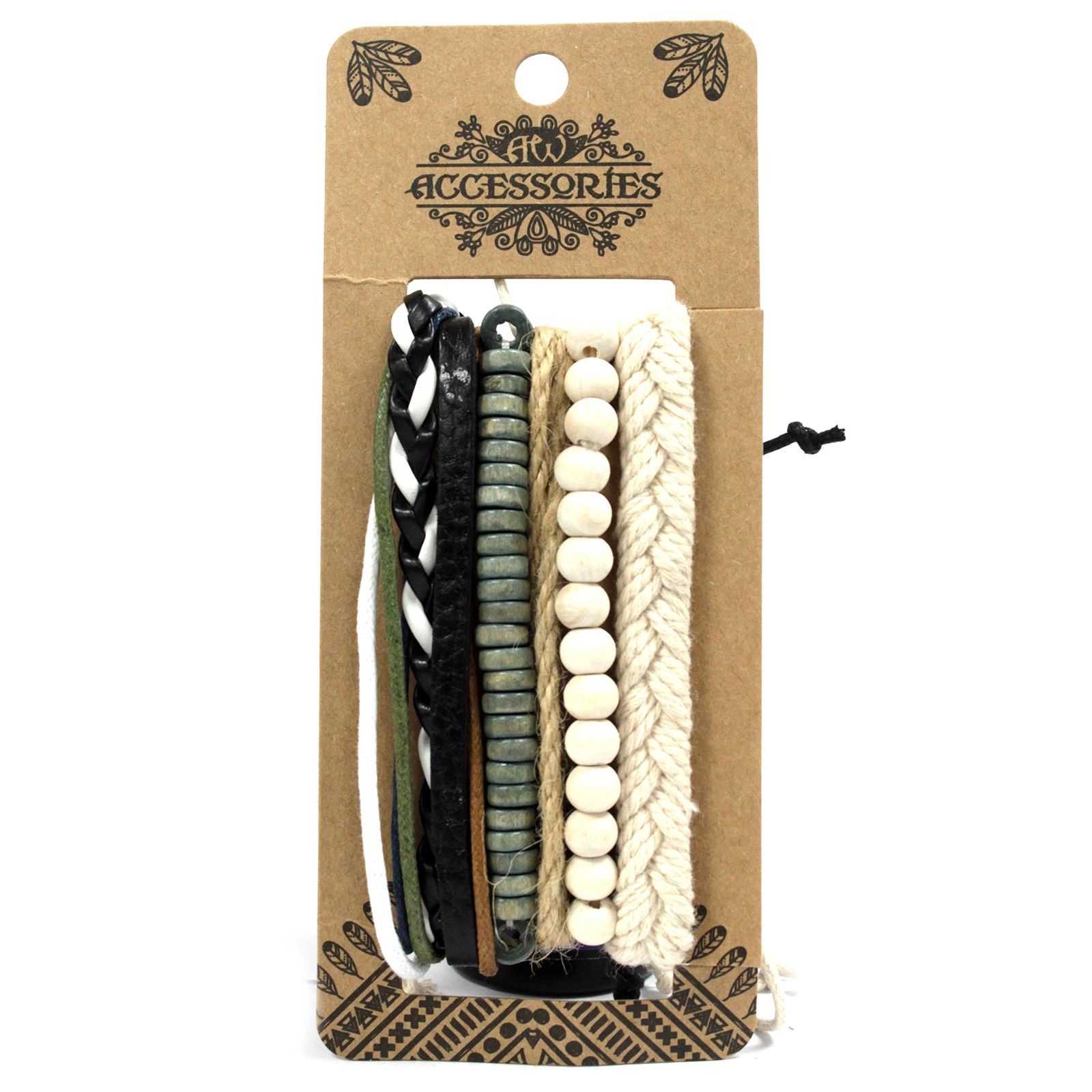 Mens Bracelet Sets - Green & Natural (asst) - Image 10