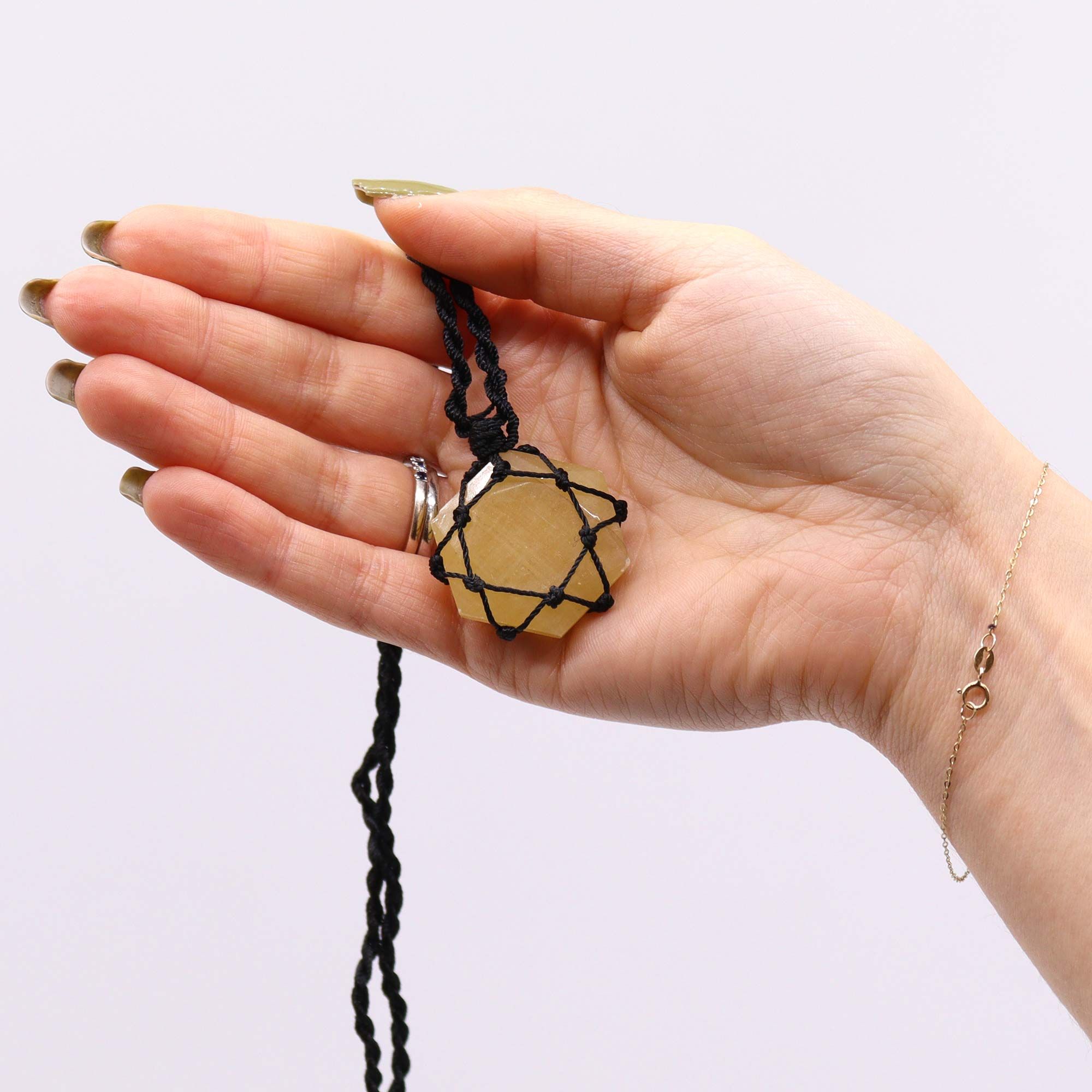 Laced Gemstone Hexagon Pendant - Yellow Quartz - Image 2