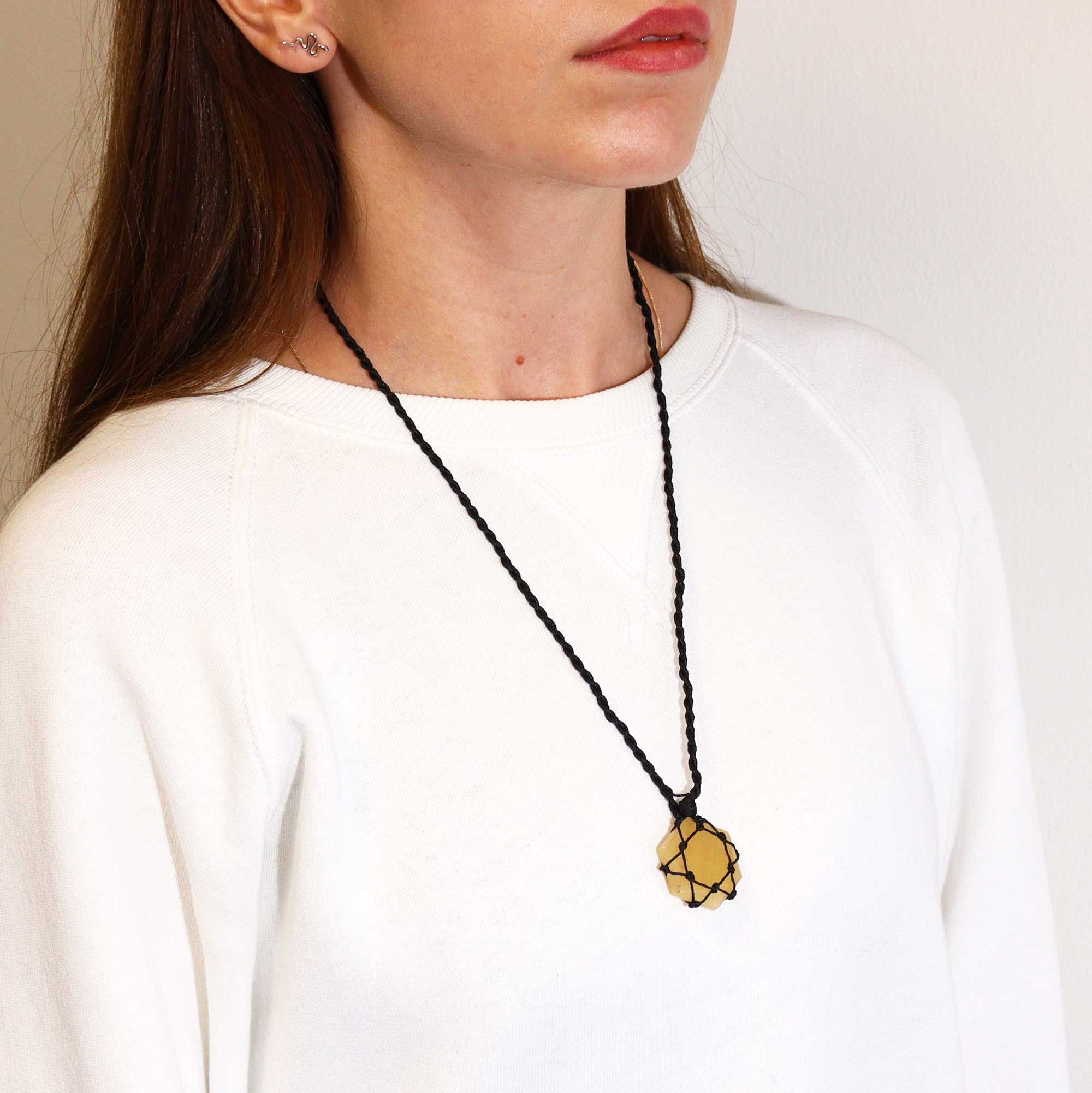 Laced Gemstone Hexagon Pendant - Yellow Quartz - Image 3