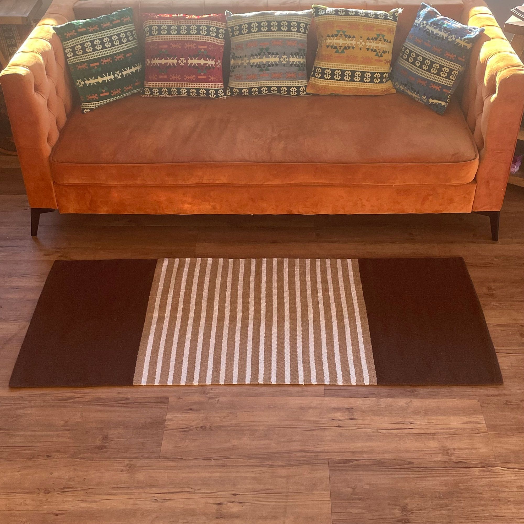 Indian Cotton Rug - 70x170cm - Dark Brown / Beige - Image 5