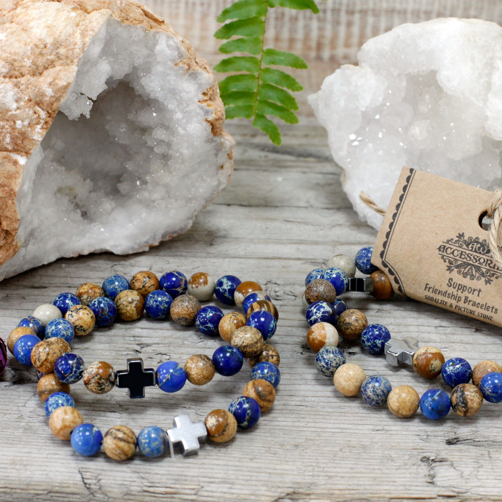 Set of 2 Gemstones Friendship Bracelets - Support - Sodalite & Picture Stone - Image 3