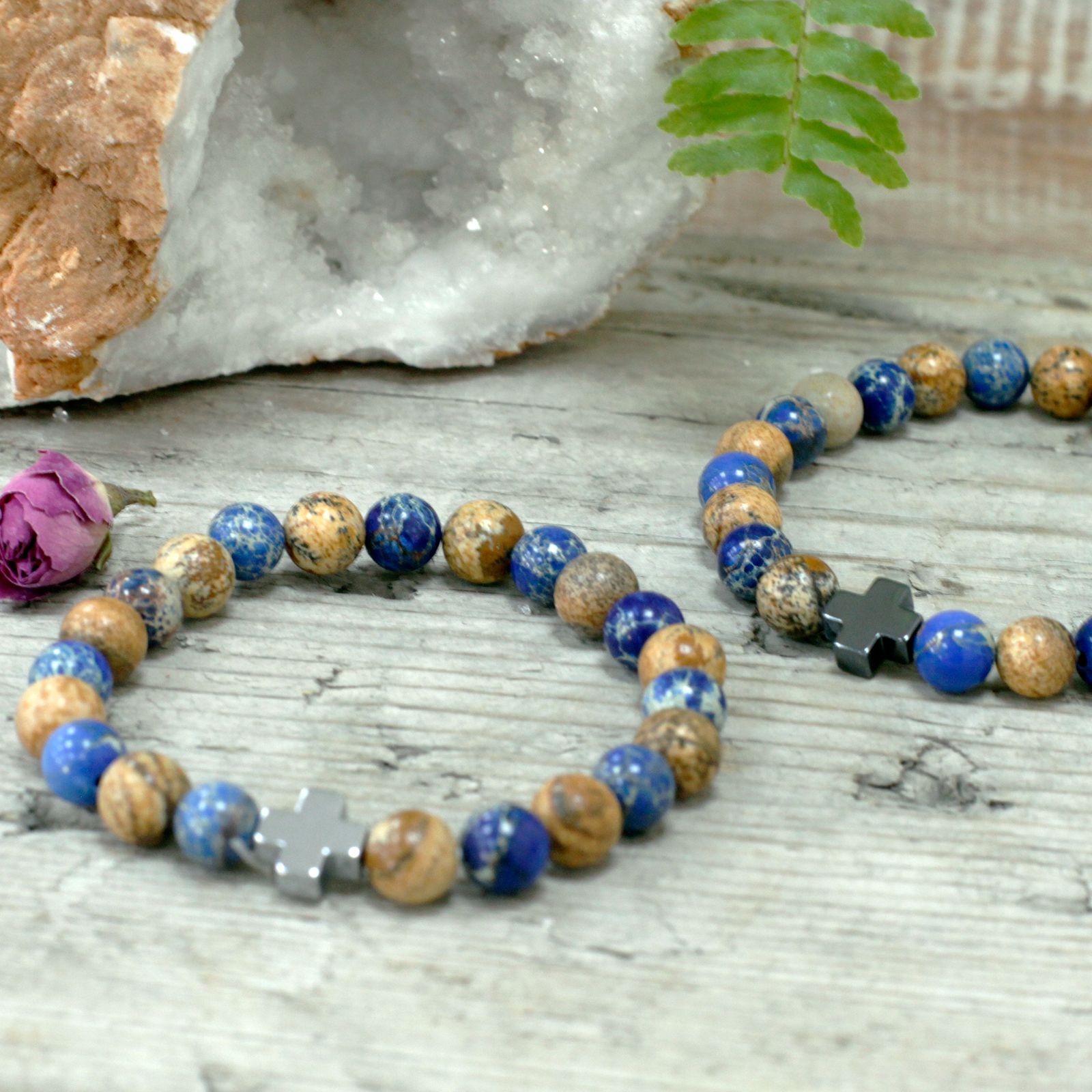 Set of 2 Gemstones Friendship Bracelets - Support - Sodalite & Picture Stone - Image 4