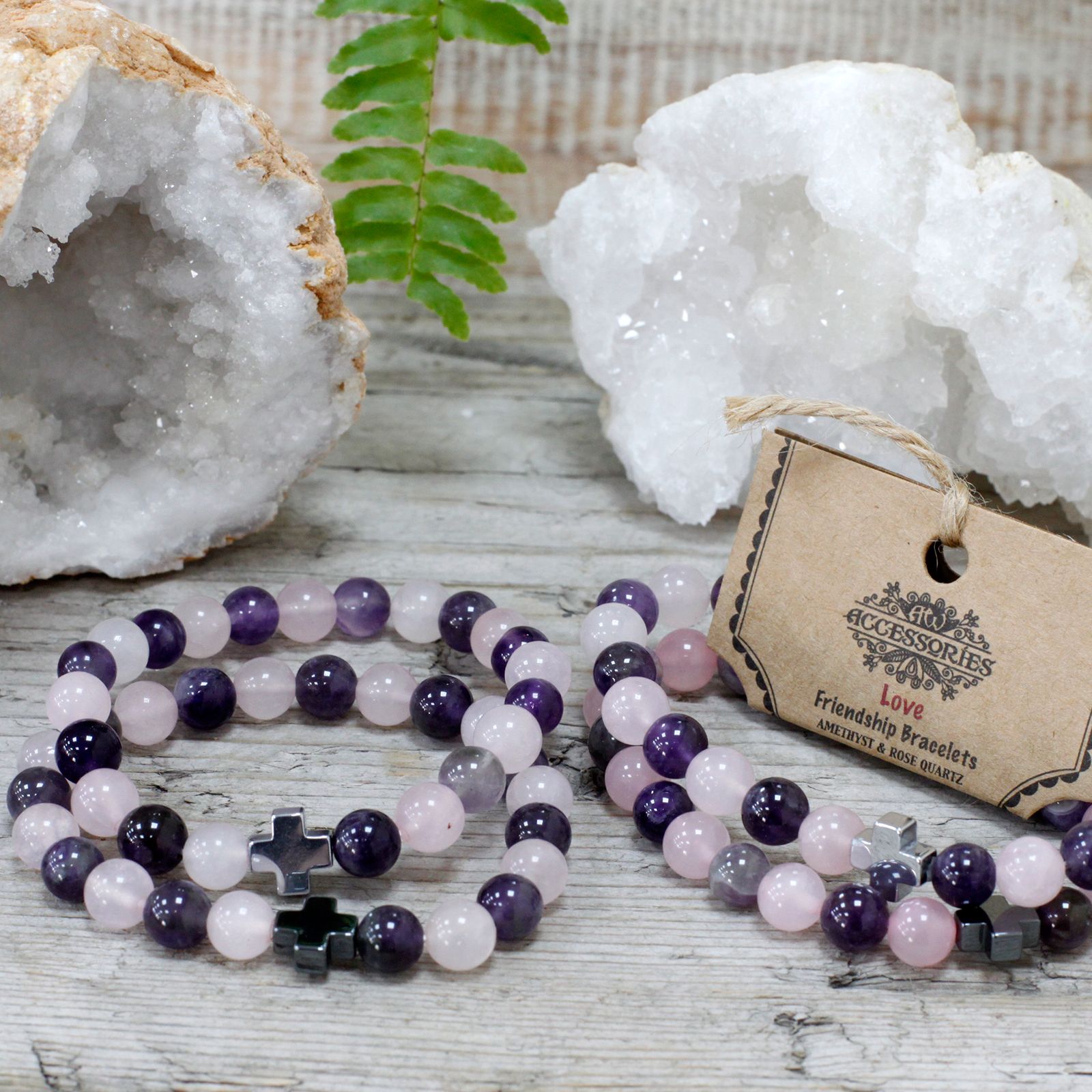 Set of 2 Gemstones Friendship Bracelets - Love - Amethyst & Rose Quartz - Image 3