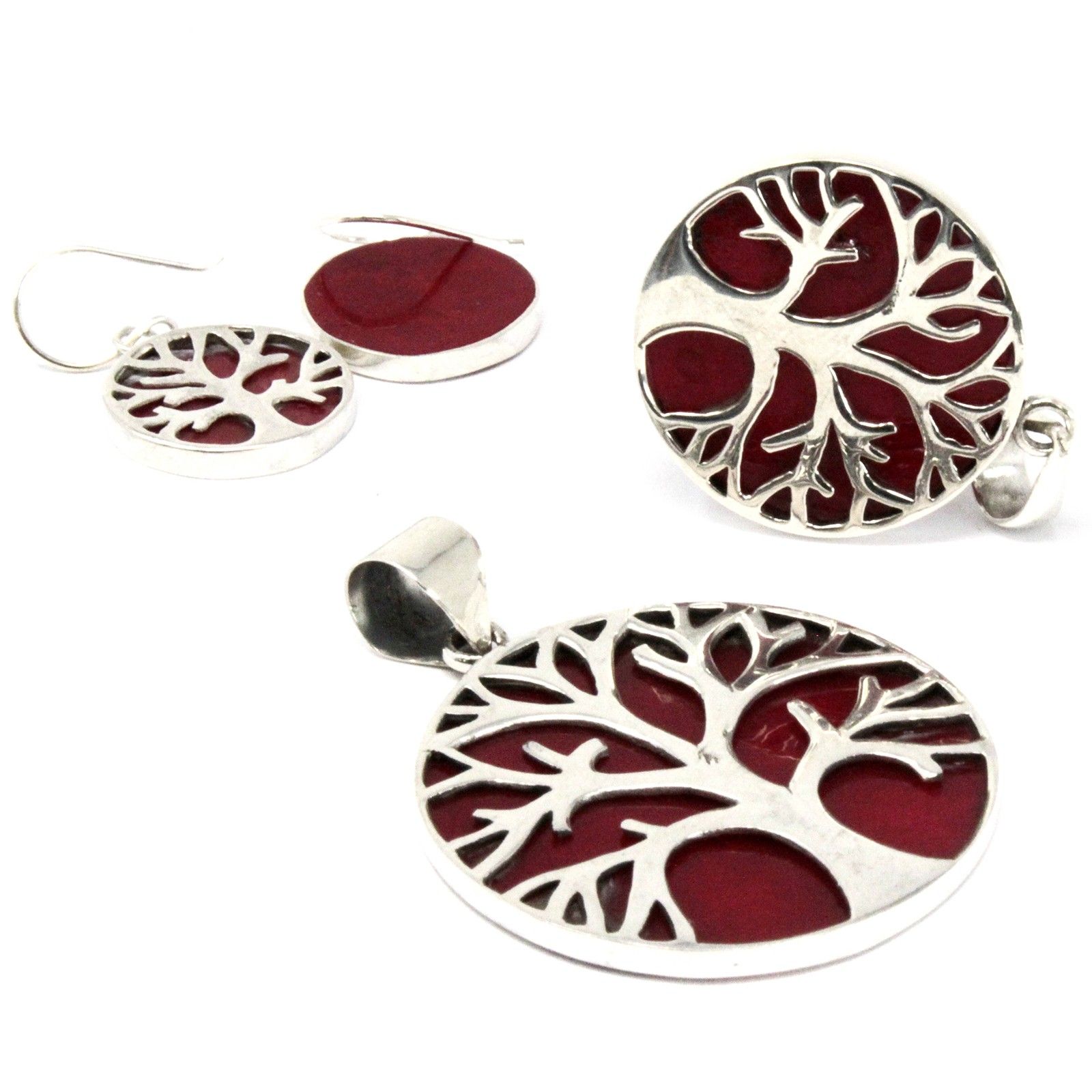 Tree of Life Silver Pendant 22mm - Coral Effect - Image 3