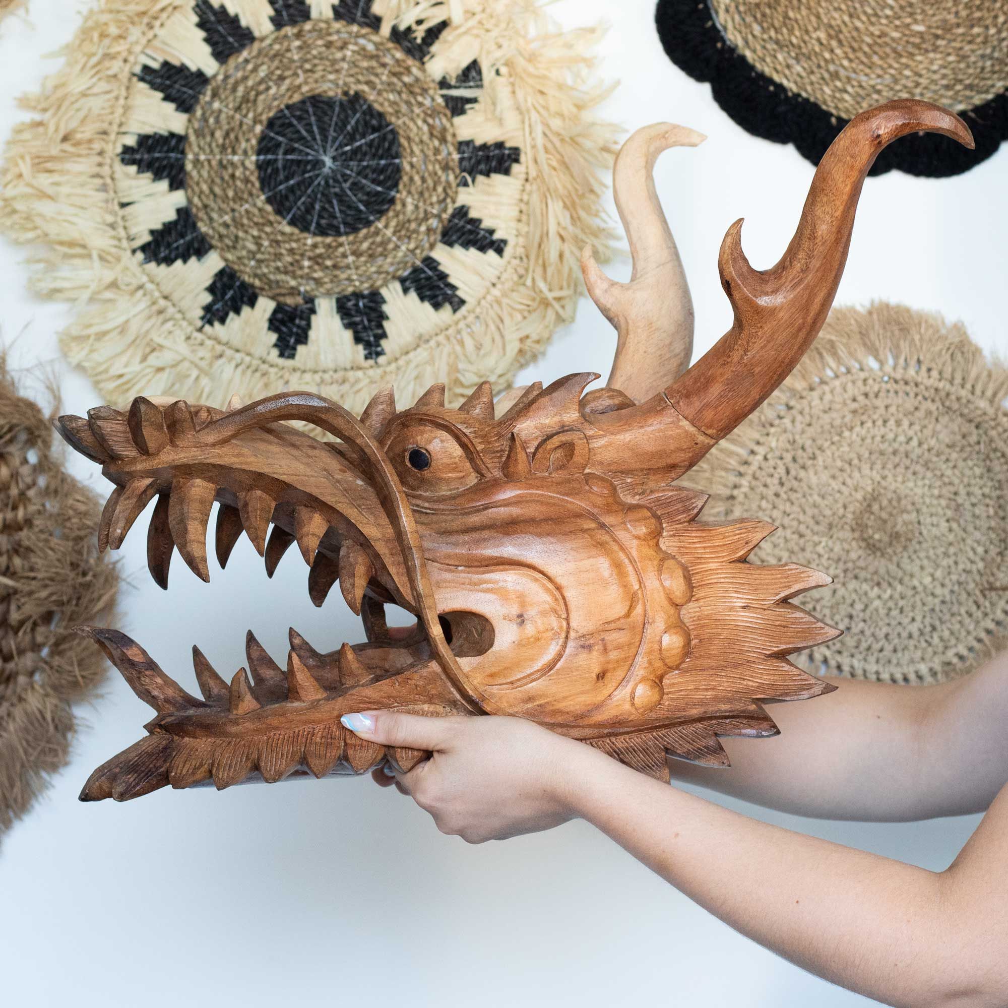 Live Size Dragon Head Carving - 30cm - Image 2