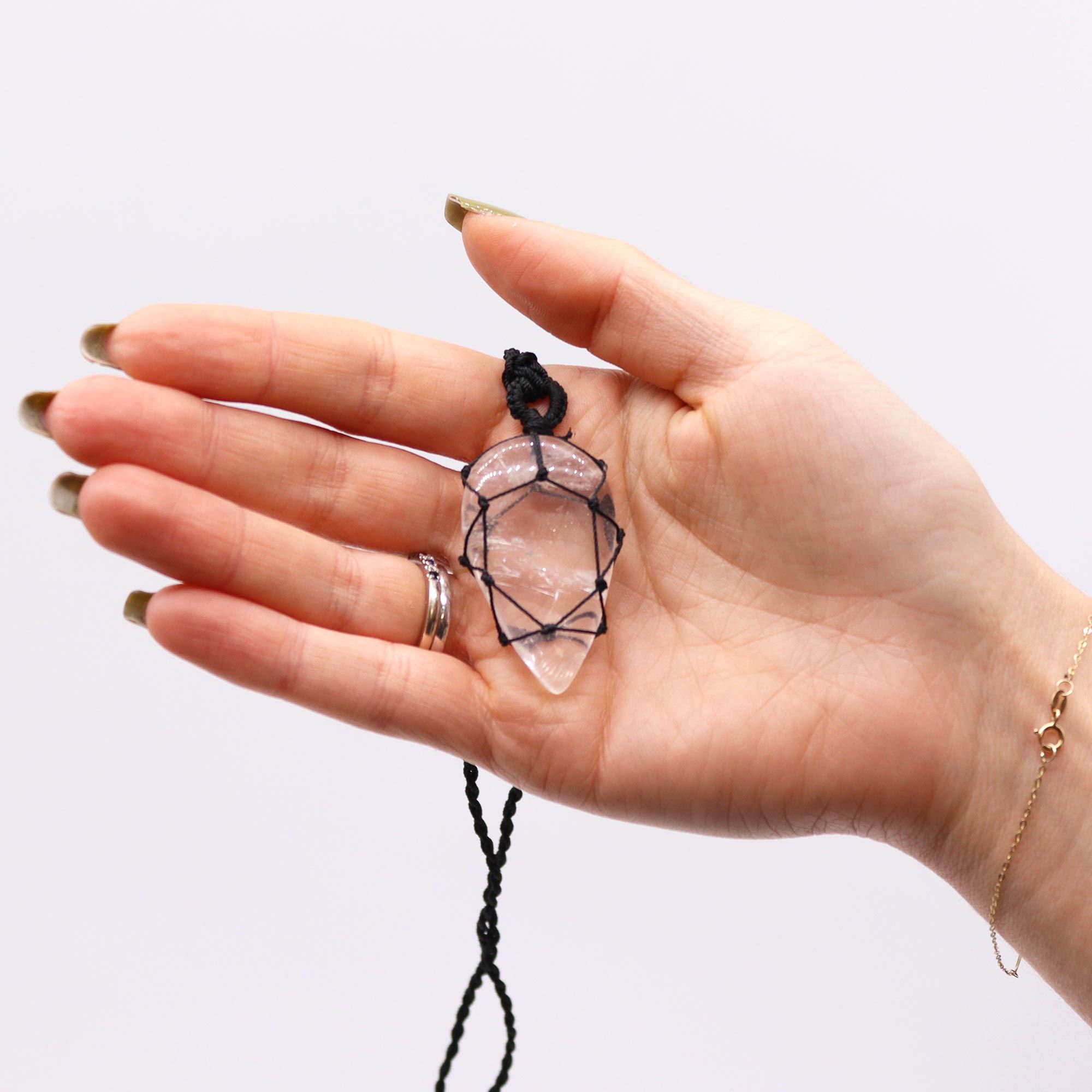 Laced Gemstone Teardrop Pendant - Rock Quartz - Image 2