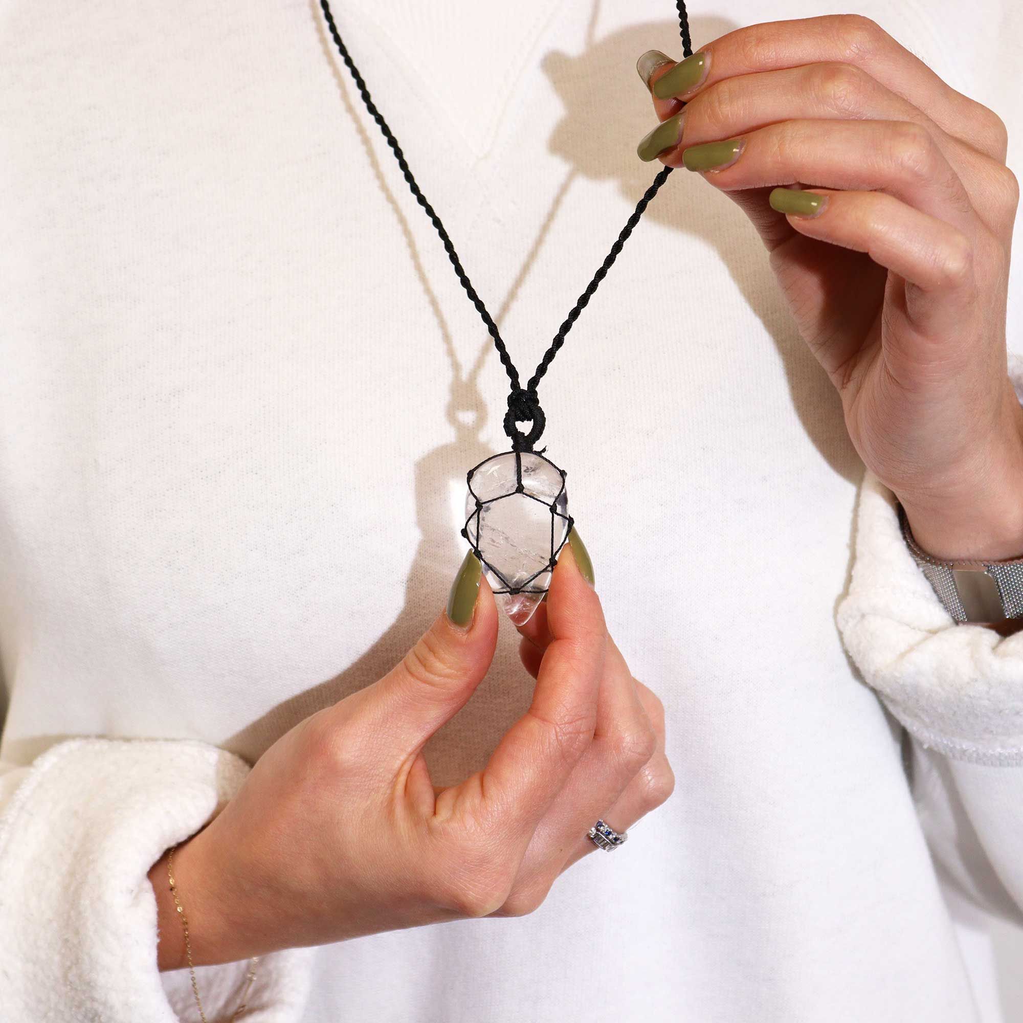 Laced Gemstone Teardrop Pendant - Rock Quartz - Image 3