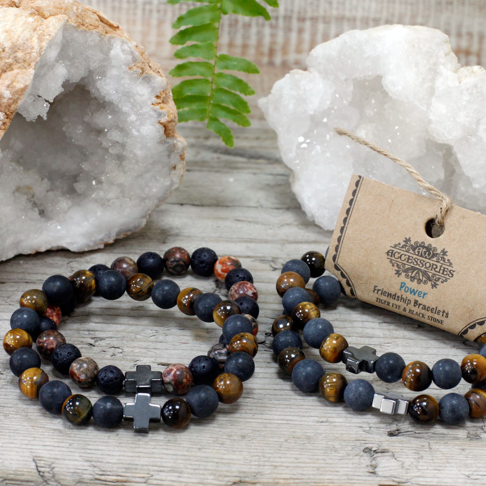 Set of 2 Gemstones Friendship Bracelets - Power - Tiger Eye & Black Stone - Image 8