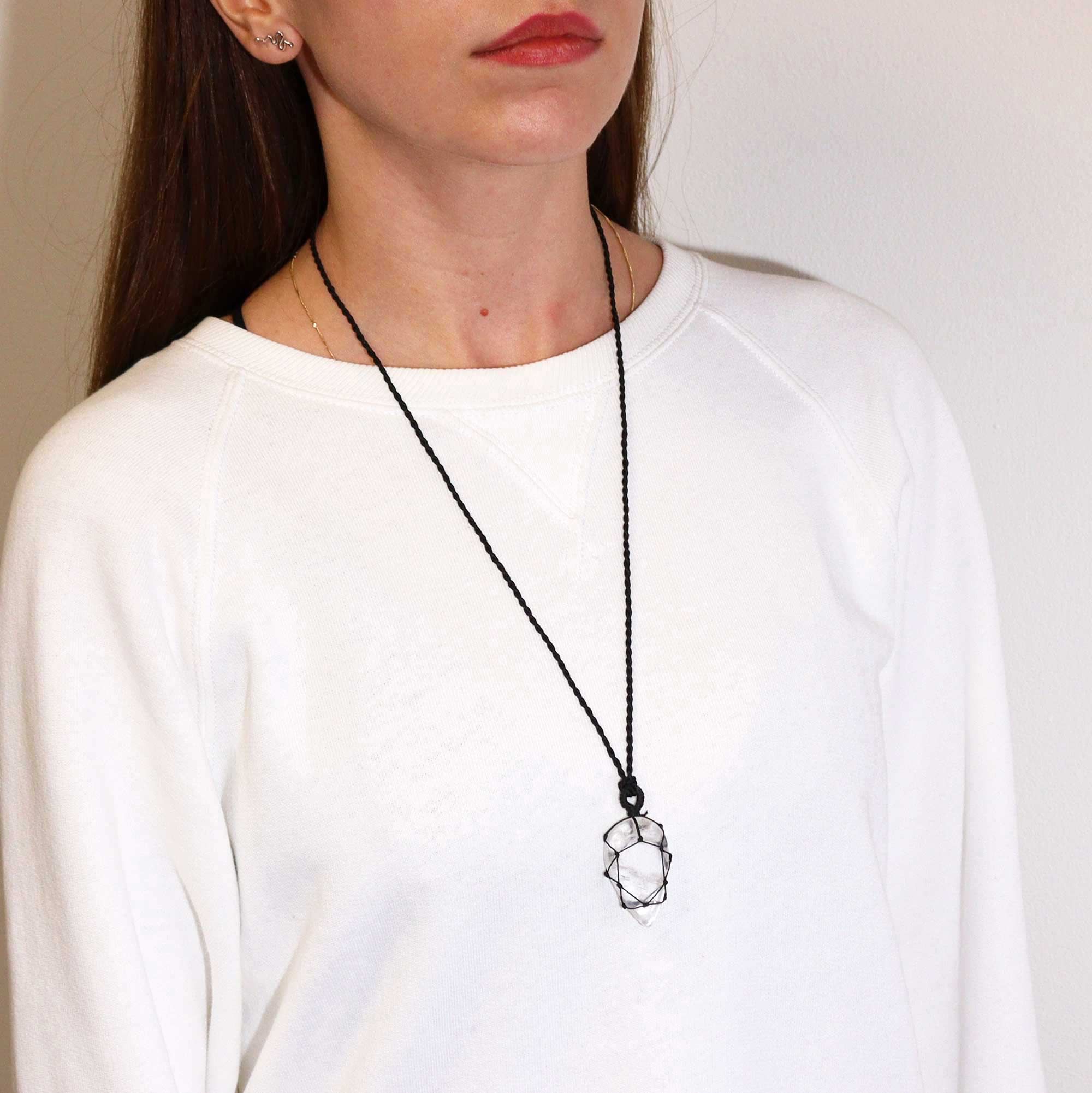 Laced Gemstone Teardrop Pendant - Rock Quartz - Image 4