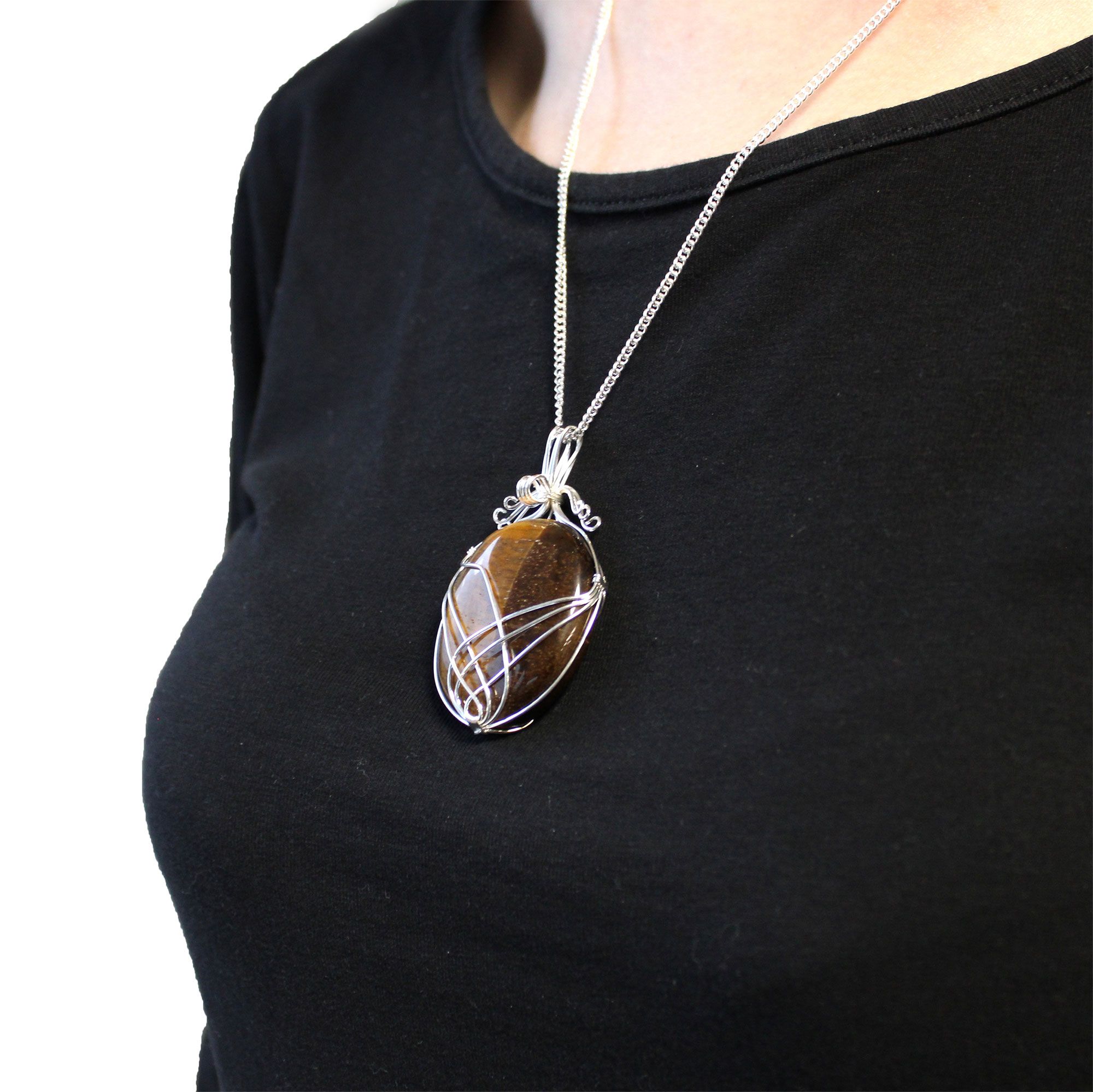 Swirl Wrapped Gemstone Necklace - Tiger Eye - Image 2