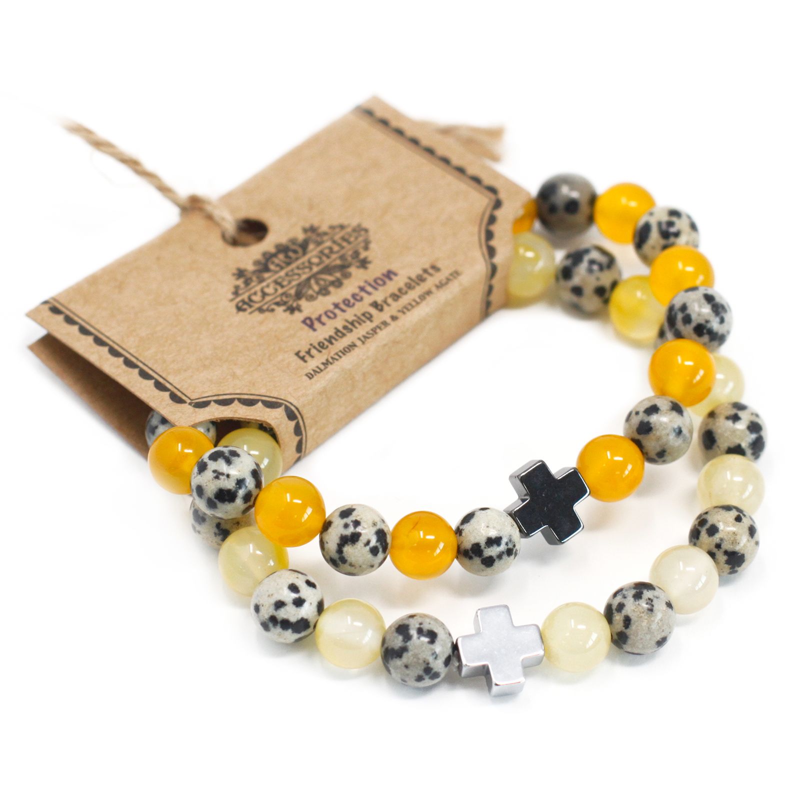 Set of 2 Gemstones Friendship Bracelets - Protection - Dalmatian Jasper & Yellow Agate - Image 5