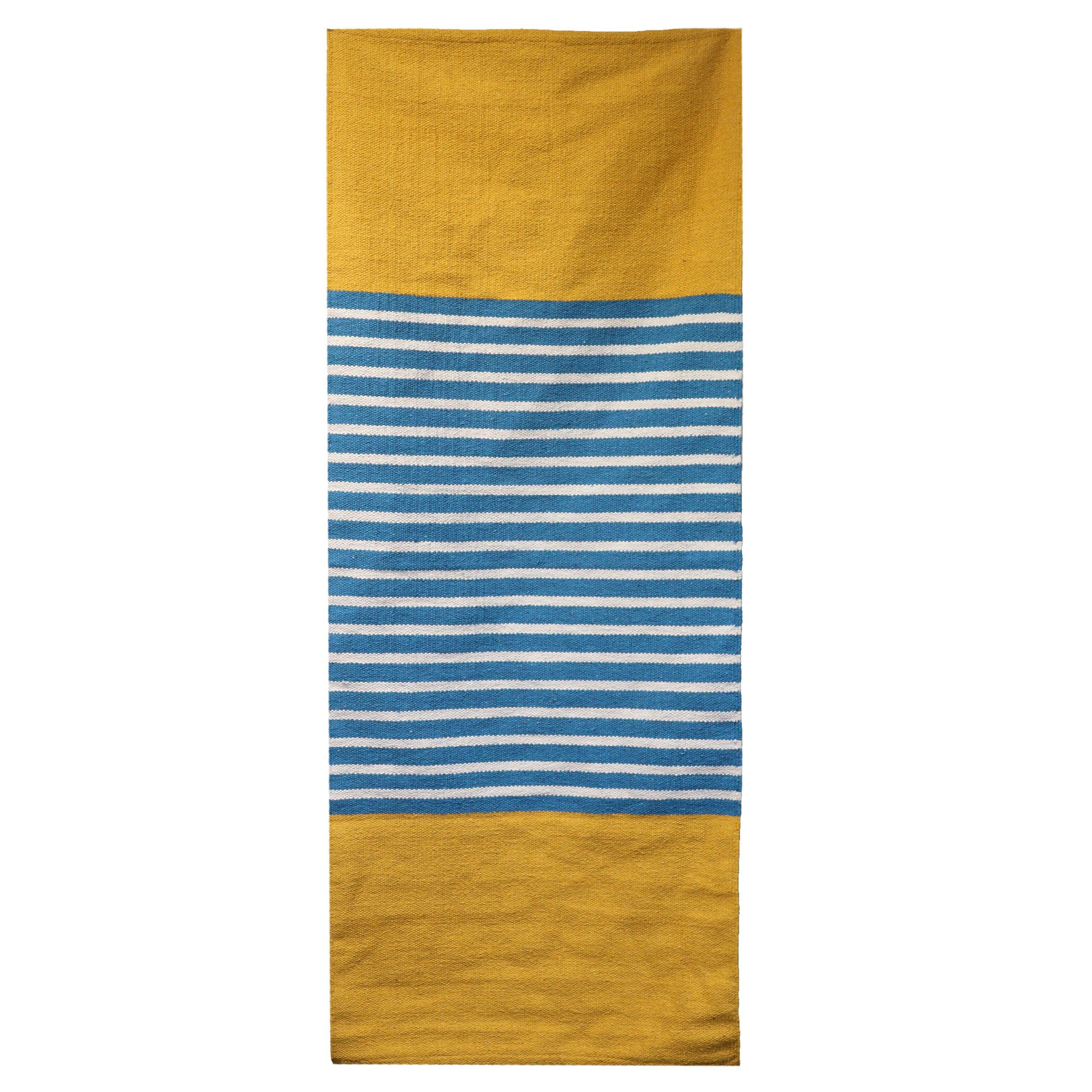 Indian Cotton Rug - 70x170cm - Yellow/ Blue - Image 2