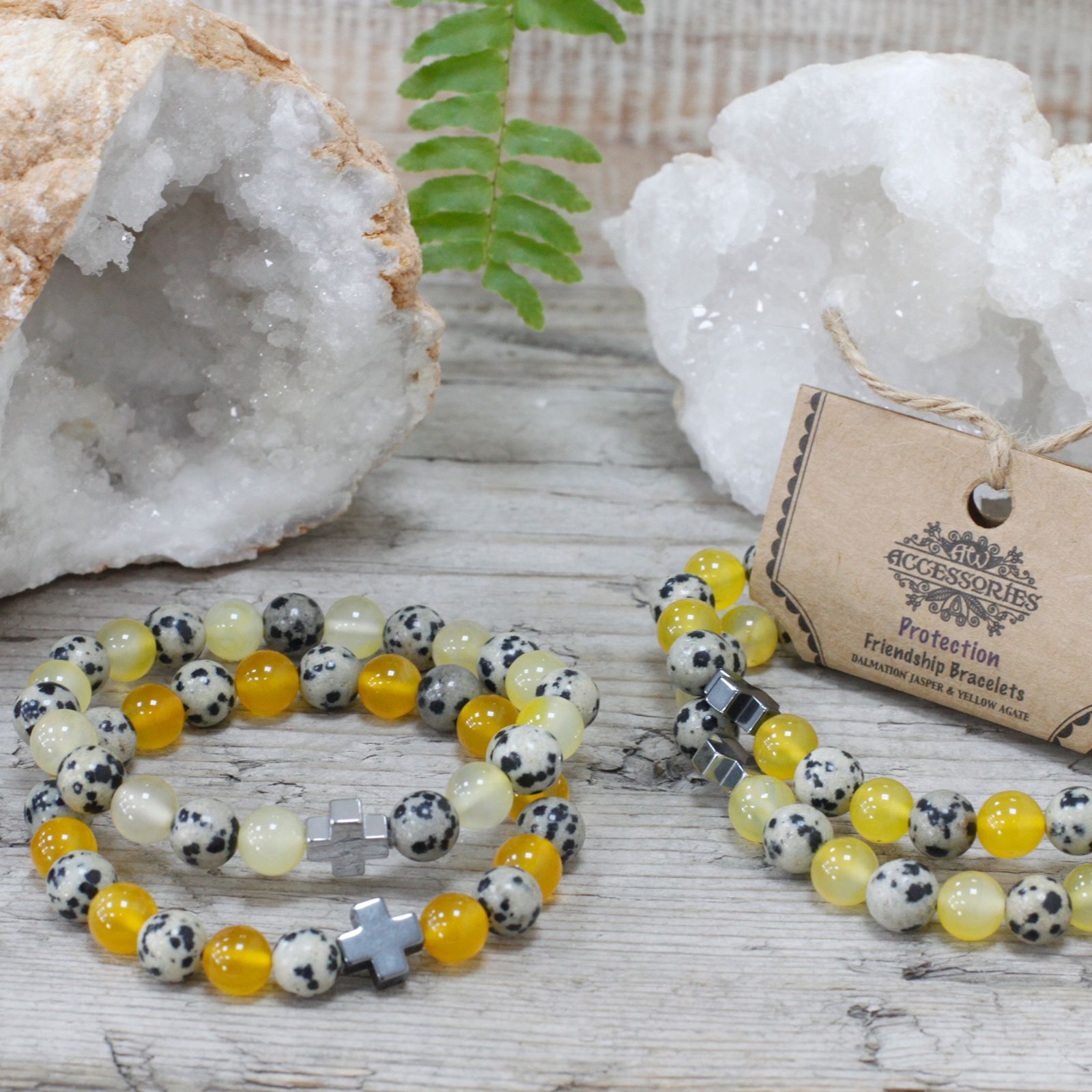 Set of 2 Gemstones Friendship Bracelets - Protection - Dalmatian Jasper & Yellow Agate - Image 6