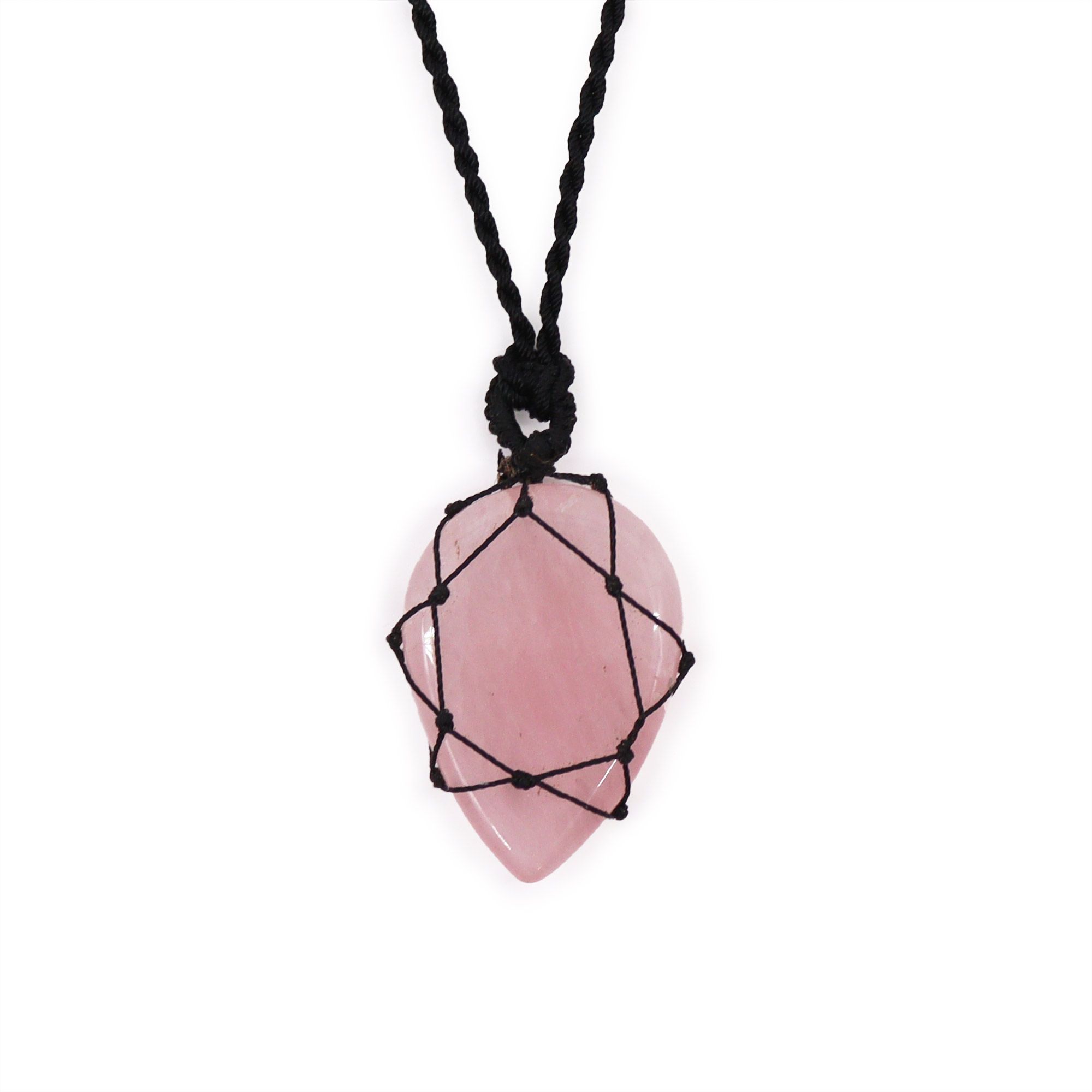 Laced Gemstone Teardrop Pendant - Rose Quartz - Image 3