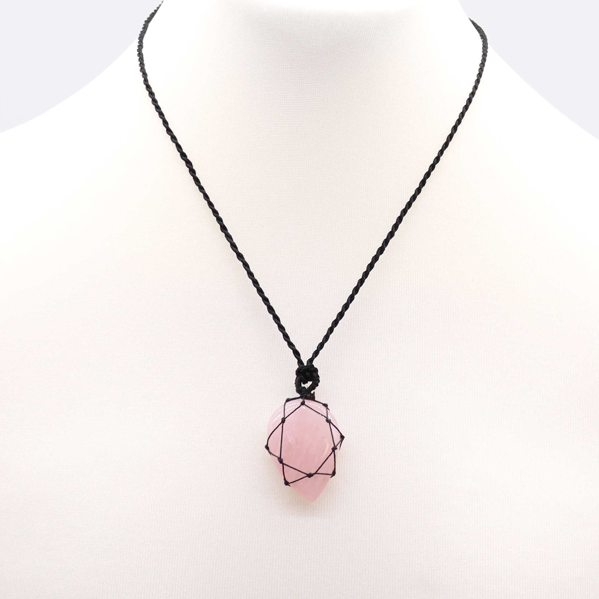 Laced Gemstone Teardrop Pendant - Rose Quartz - Image 2