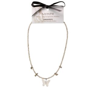 Nymph Labradorite Gemstone Necklace with Real Leaf Butterfly Pendant