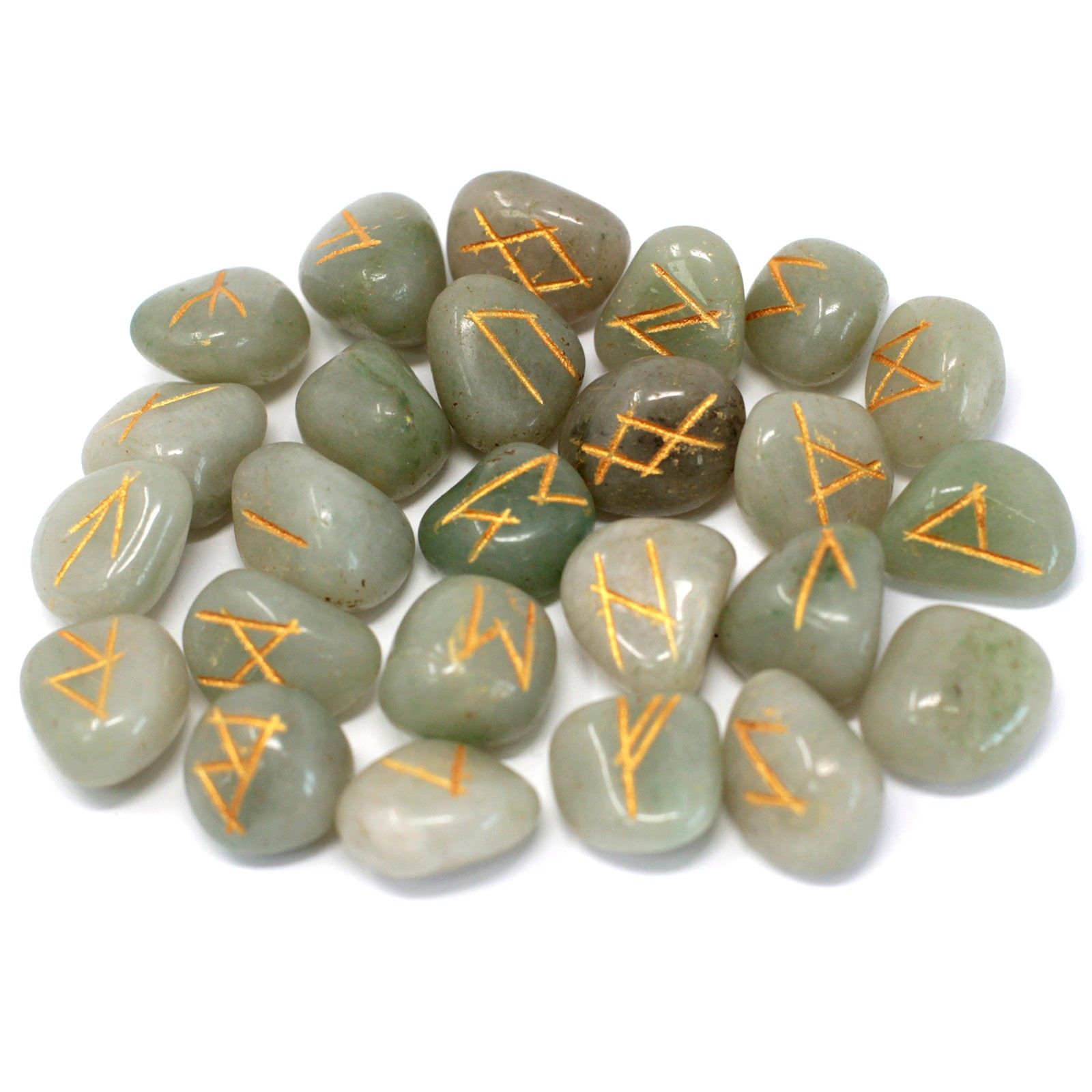 Runes Stone Set in Pouch - Green Aventurine - Image 3