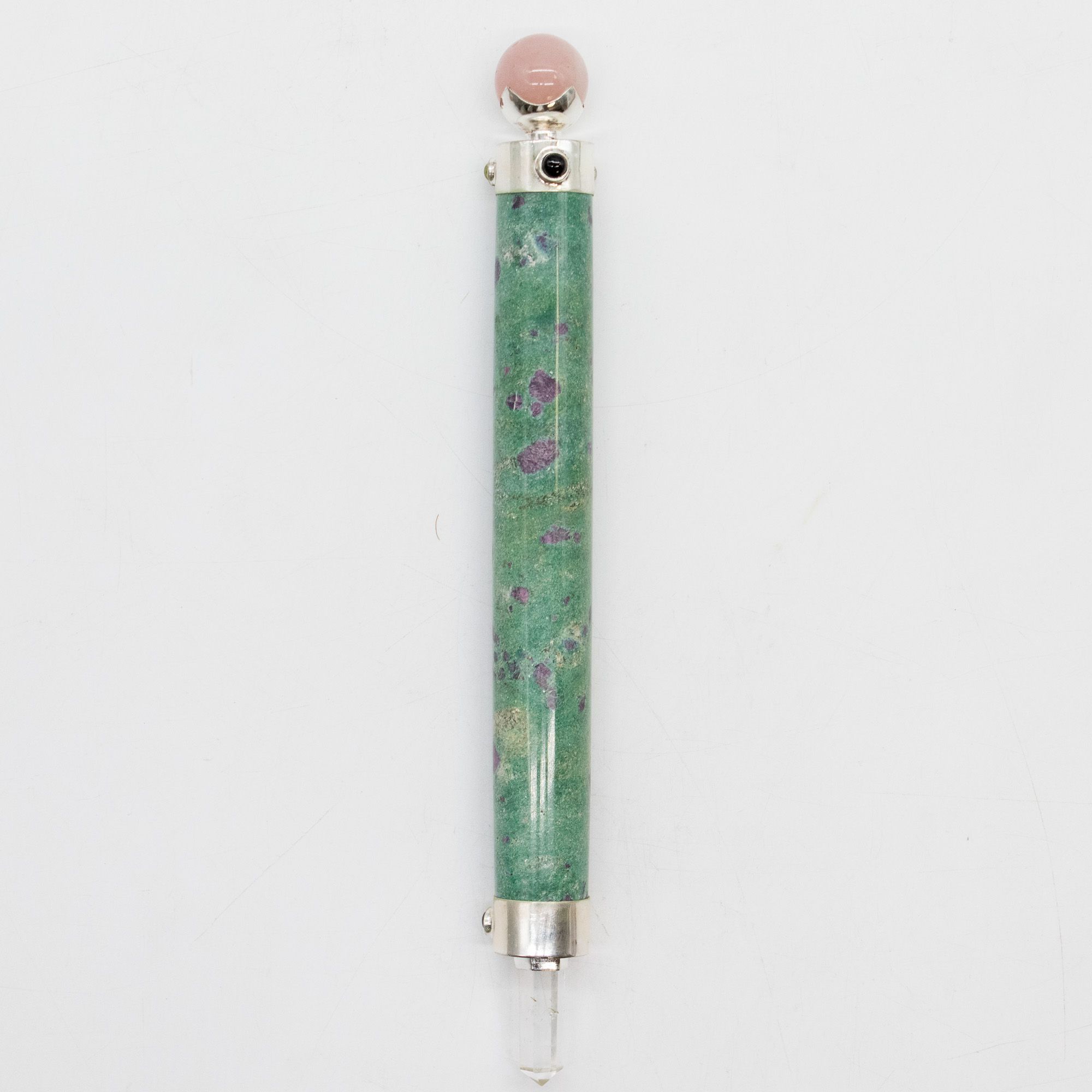 Verdant Heart Wand - Ruby Fuchsite Rose Quartz Crystal Ball top - 23cm - Image 2
