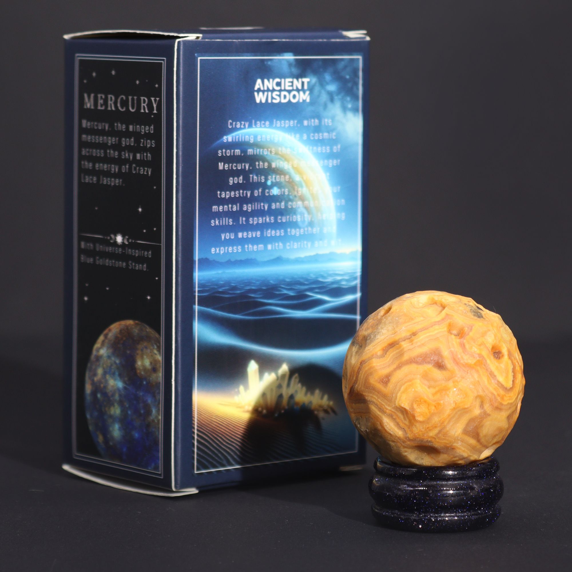 Crazy Lace Jasper Planet on a Sola Goldstone Stand (MERCURY) - Image 2