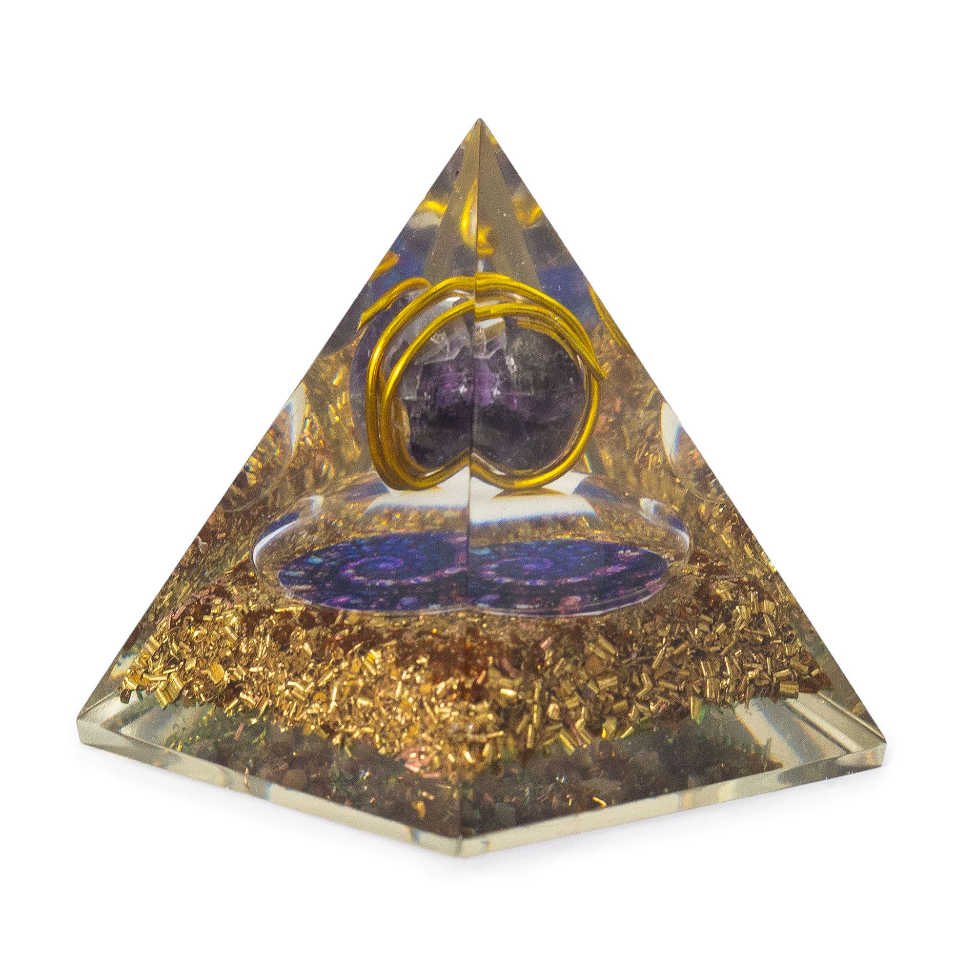 Med Organite Pryamids 7x6cm - Wrapped Amythist - Copper Chips - Image 2