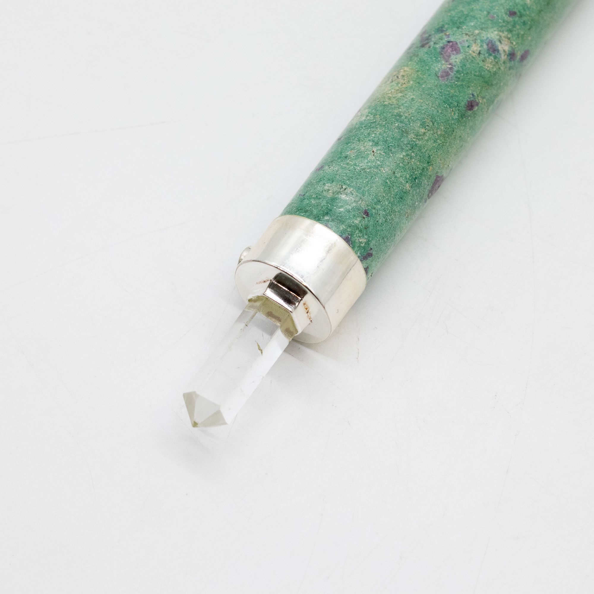 Verdant Heart Wand - Ruby Fuchsite Rose Quartz Crystal Ball top - 23cm - Image 5