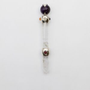 Celestial Prism Wand - Amethyst Moving Crystal Sphere Quartz Stem - 12cm