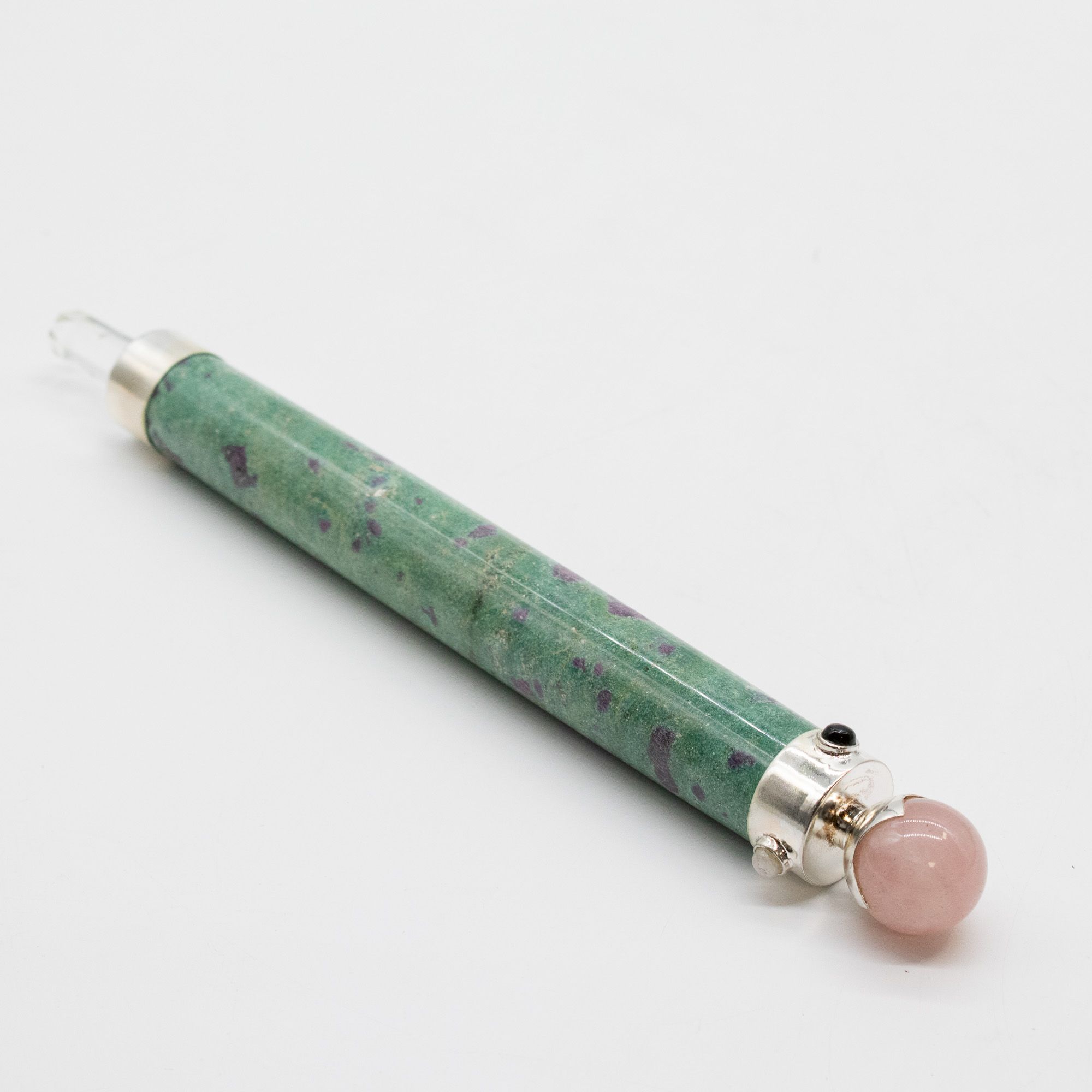 Verdant Heart Wand - Ruby Fuchsite Rose Quartz Crystal Ball top - 23cm - Image 3