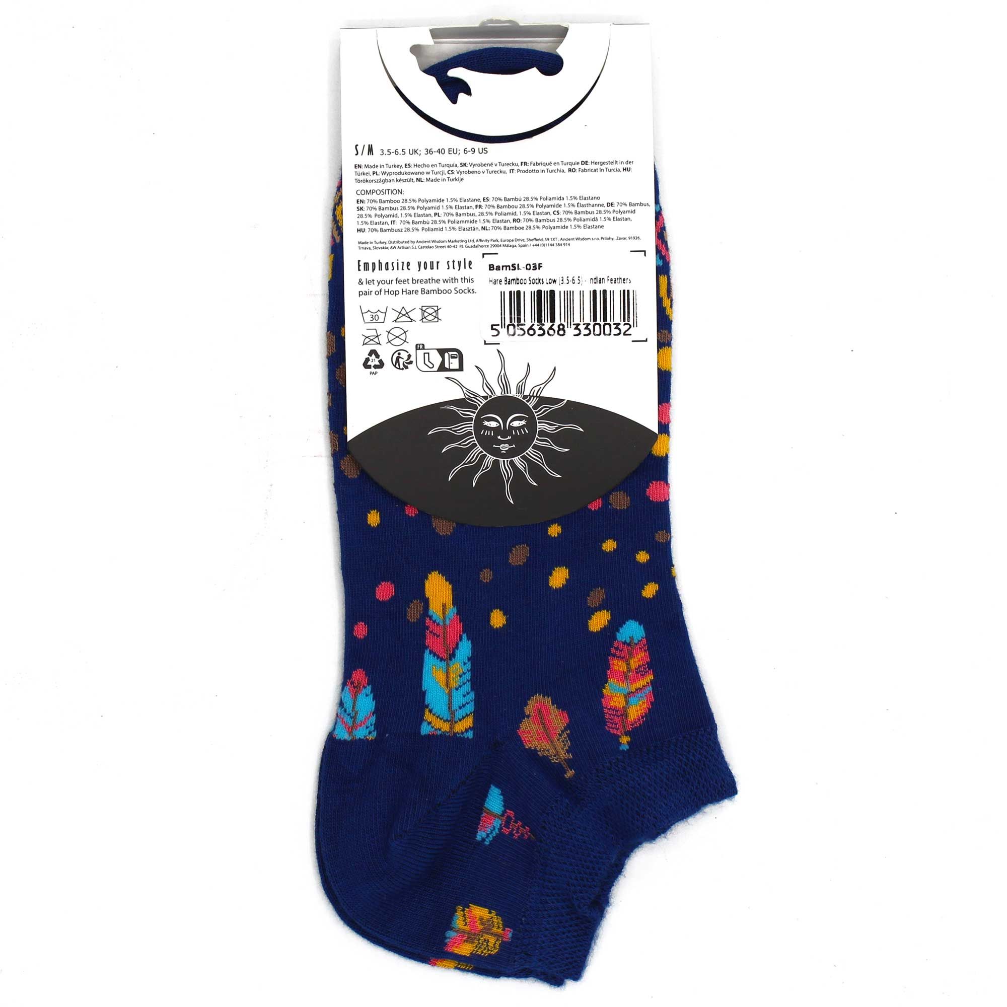 S/M Hop Hare Bamboo Socks Low (3.5-6.5) - Indian Feathers - Image 3
