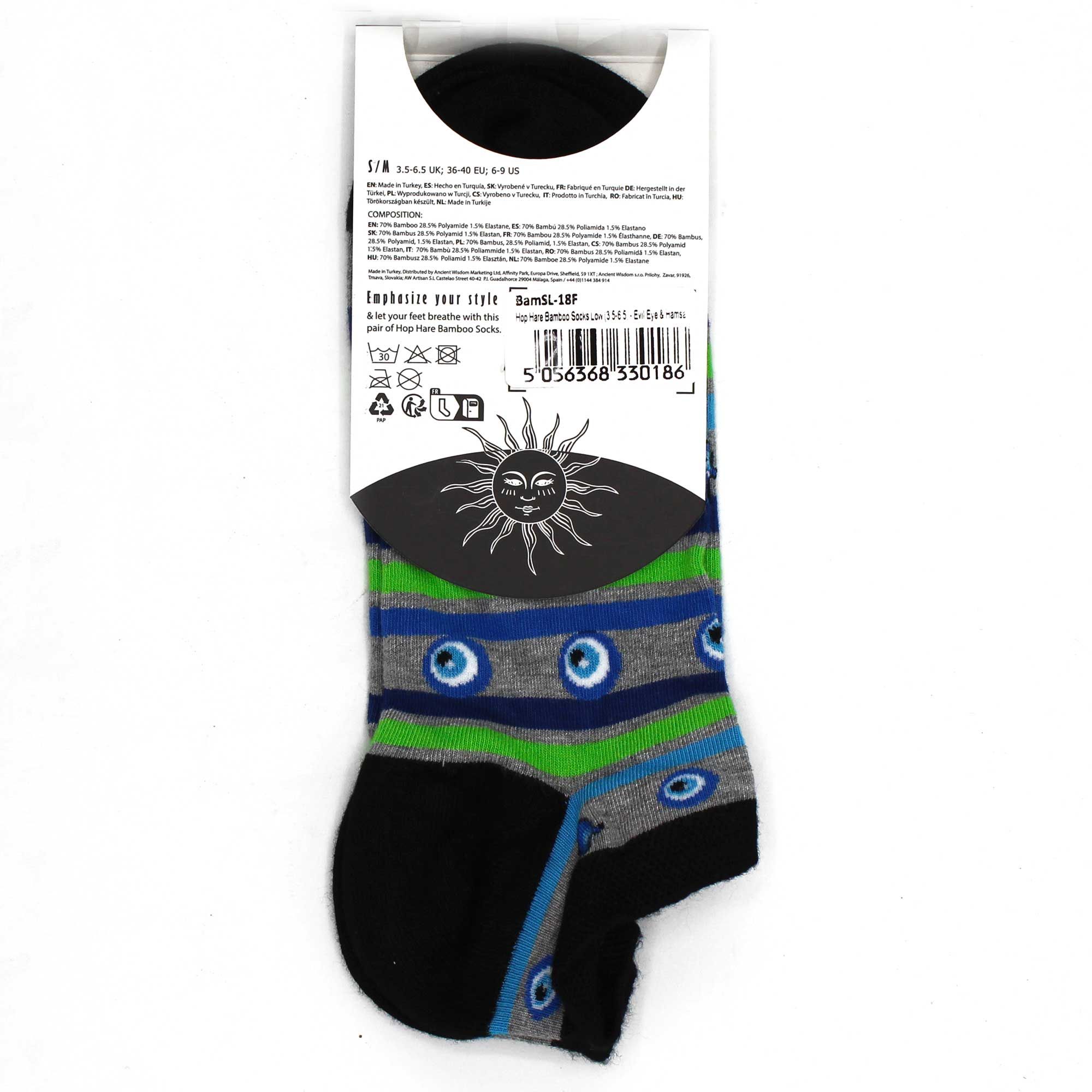 S/M Hop Hare Bamboo Socks Low (3.5-6.5) - Evil Eye & Hamsa - Image 3