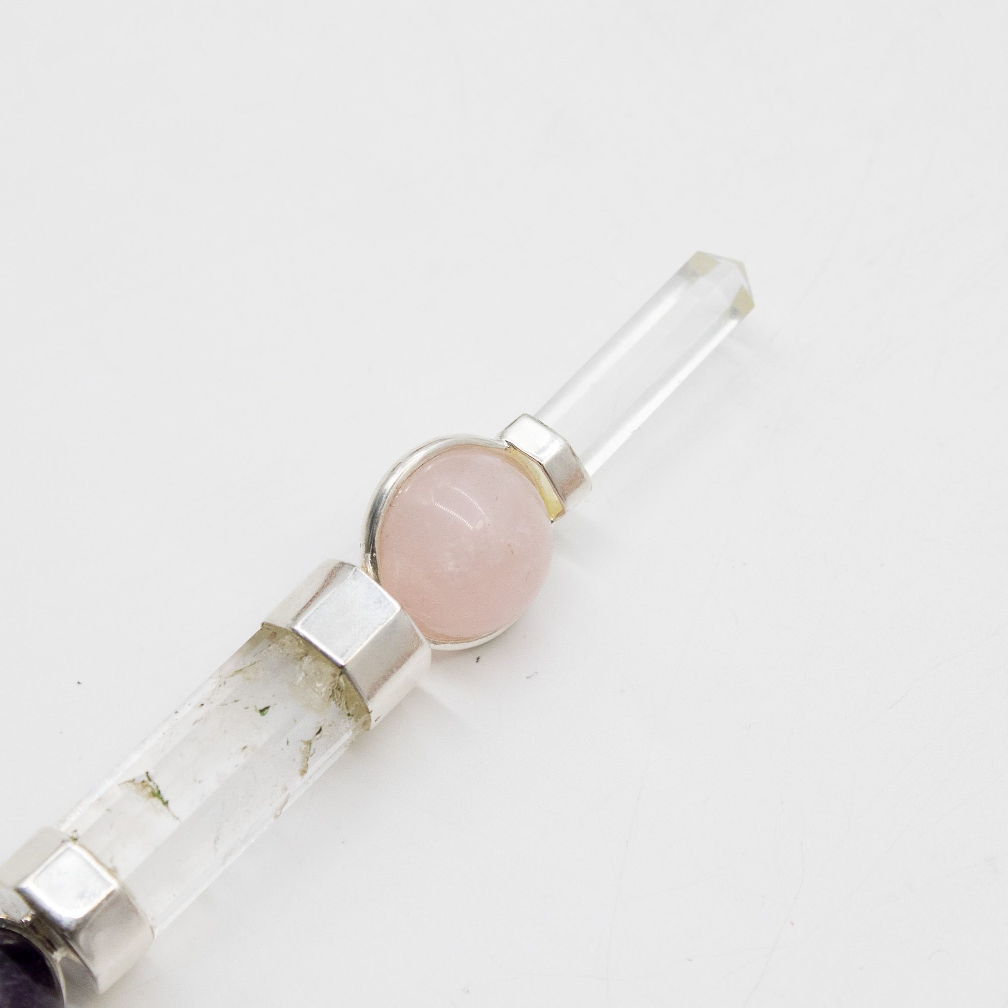 Axis of Grace Wand - Amethyst & Rose Quartz Spheres, Quartz Stem - 12cm - Image 5