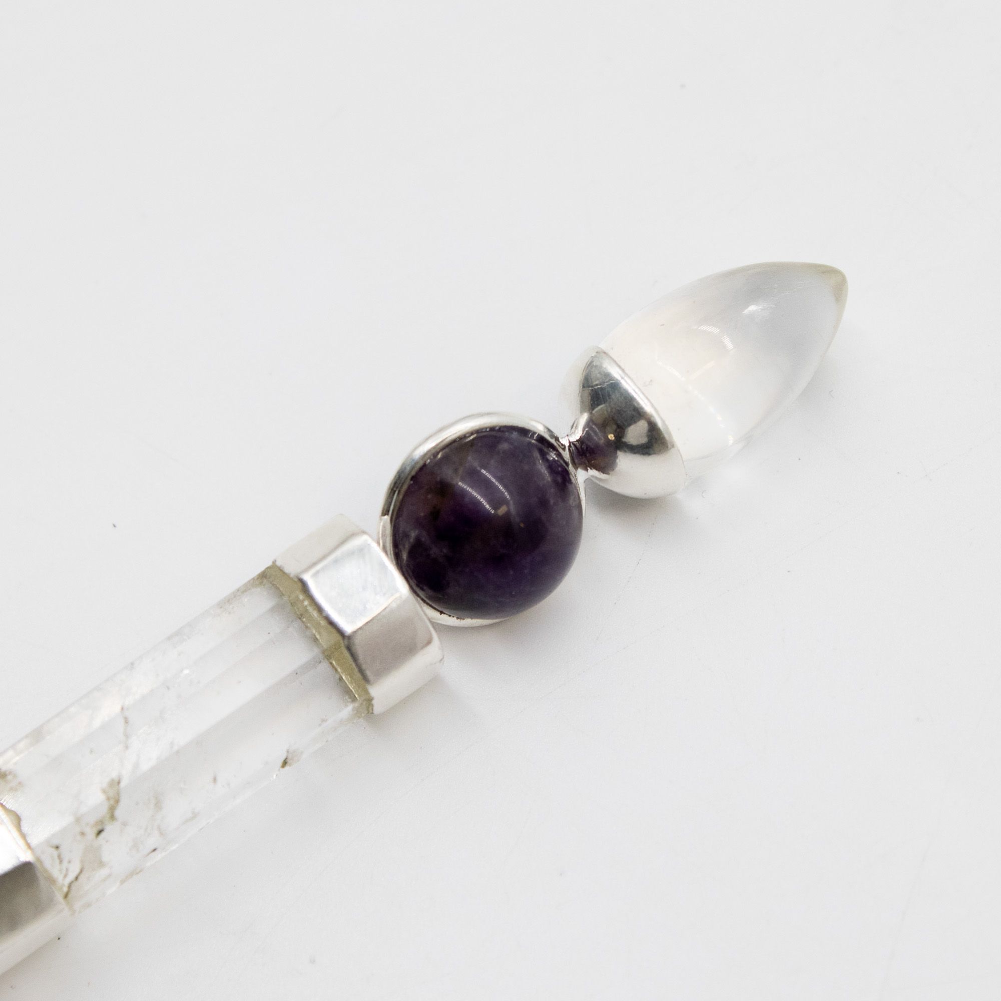 Axis of Grace Wand - Amethyst & Rose Quartz Spheres, Quartz Stem - 12cm - Image 6